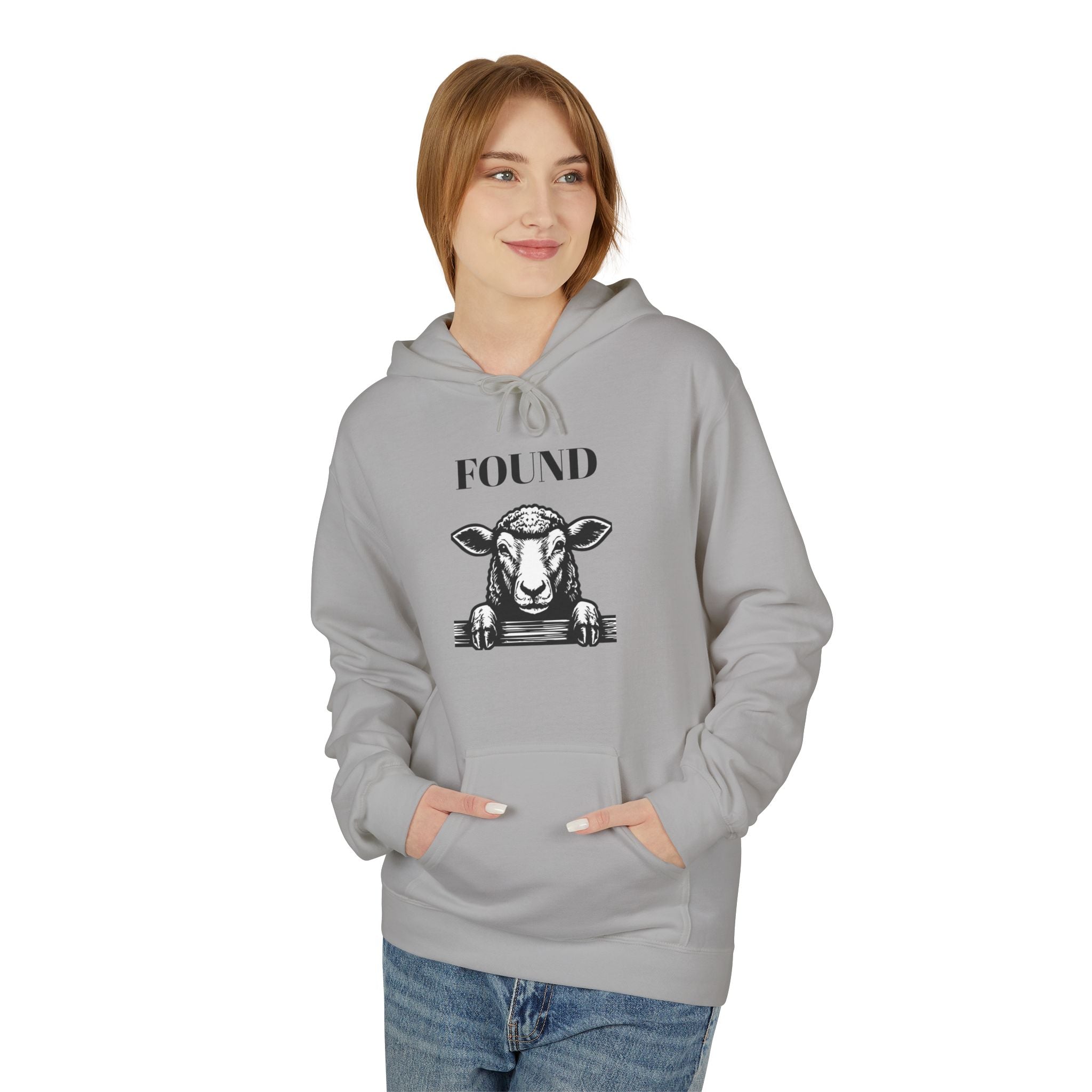 Sheep Graphic Hoodie – "FOUND" Front & Luke 15:7 Back Religious Pullover
