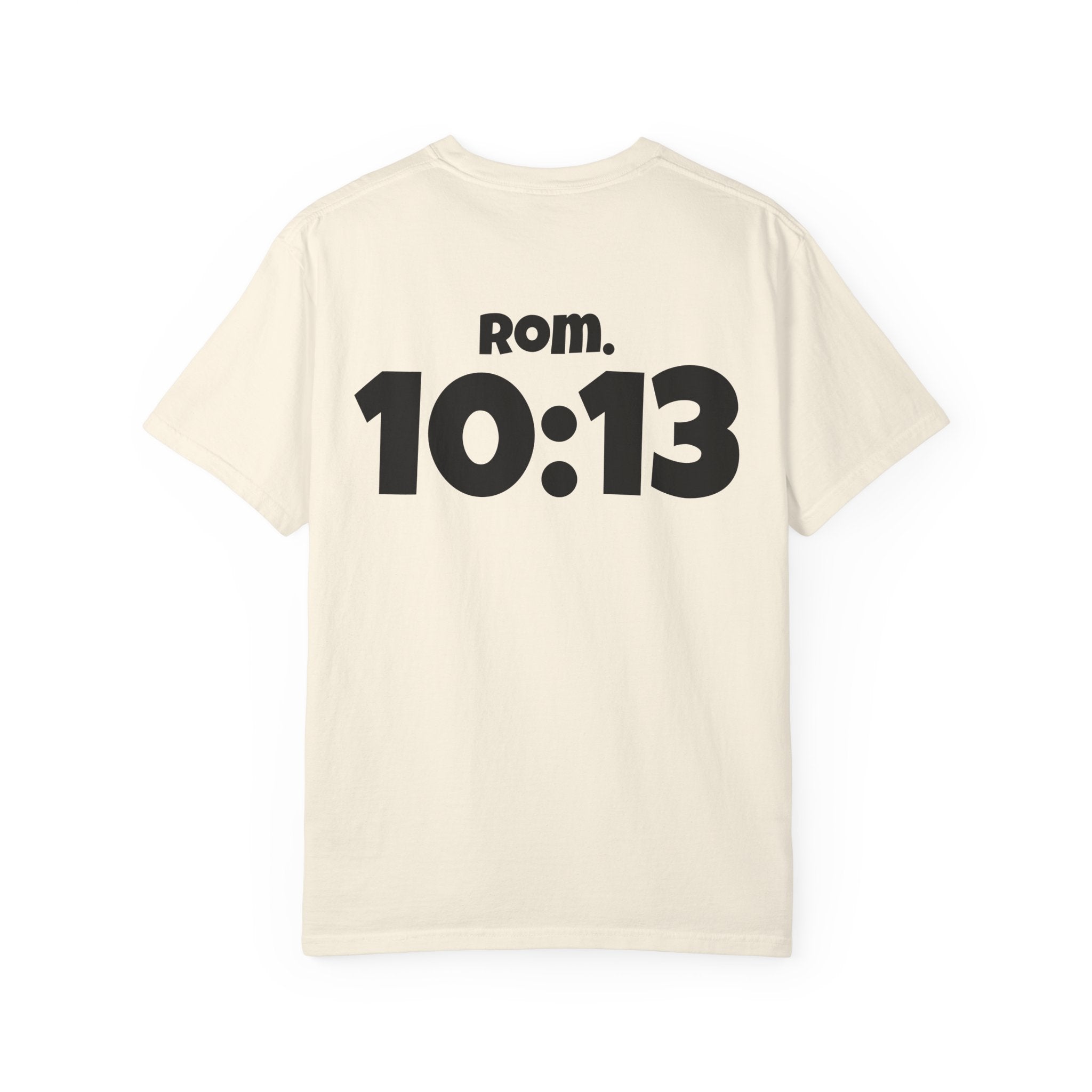 Christian T-Shirt — "Paid For" Cross Design with Rom. 10:13 Back