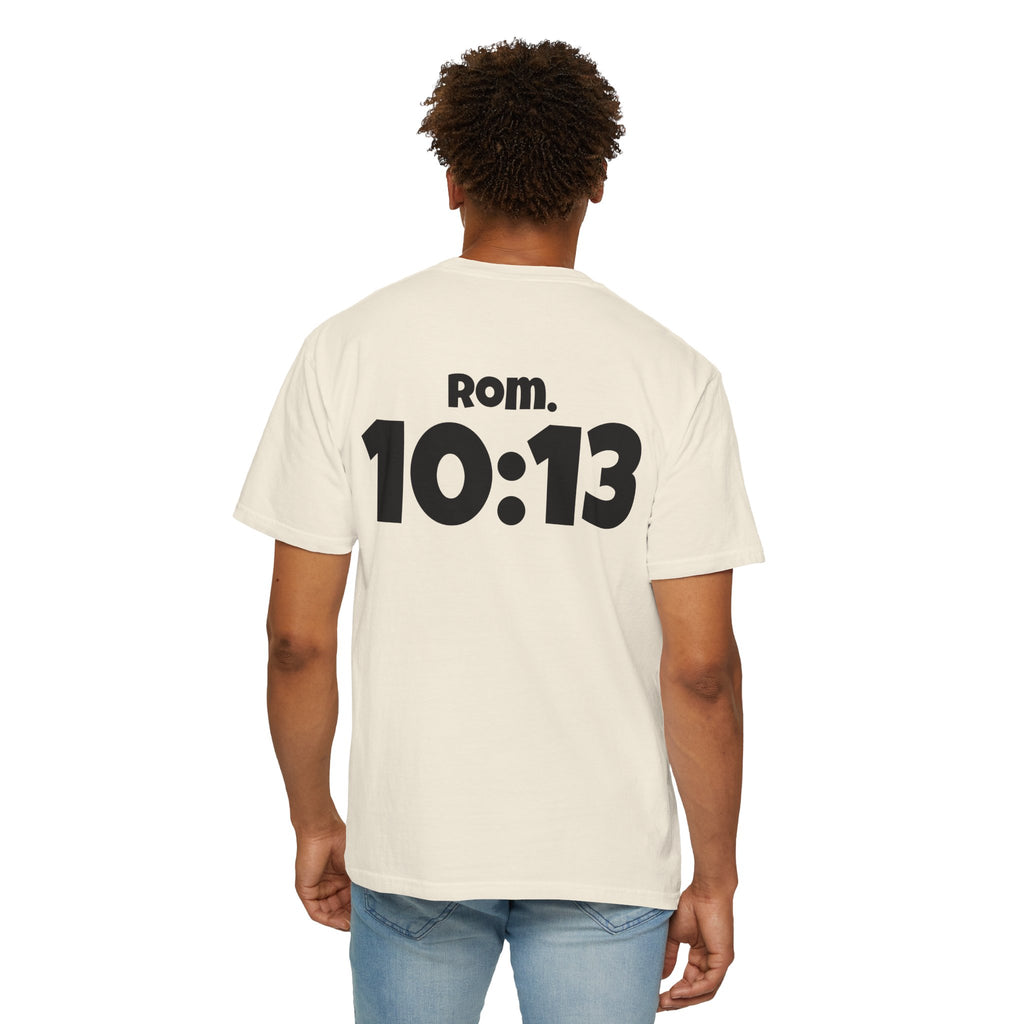 Christian T-Shirt — "Paid For" Cross Design with Rom. 10:13 Back