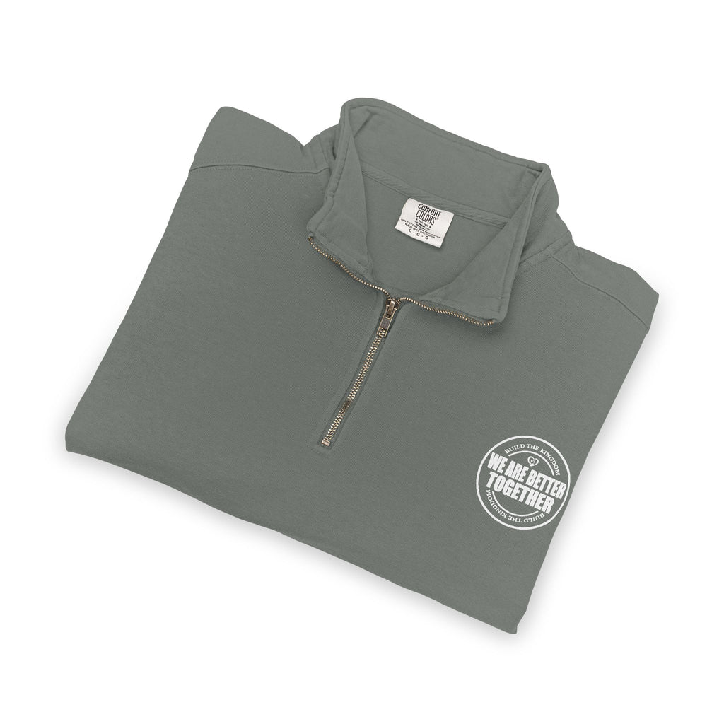 Quarter-Zip Sweatshirt — Small Chest Badge & Back Cross Graphic (Faith-Inspired)