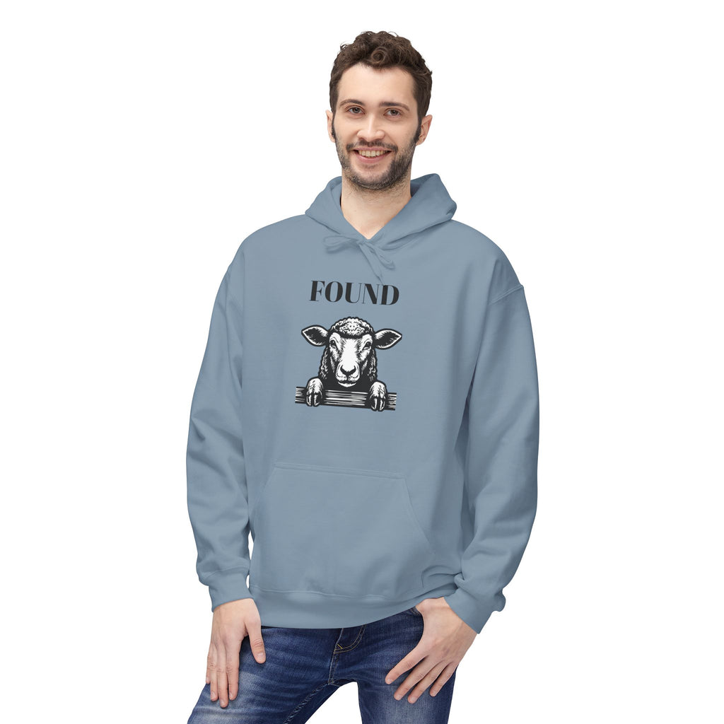 Sheep Graphic Hoodie – "FOUND" Front & Luke 15:7 Back Religious Pullover
