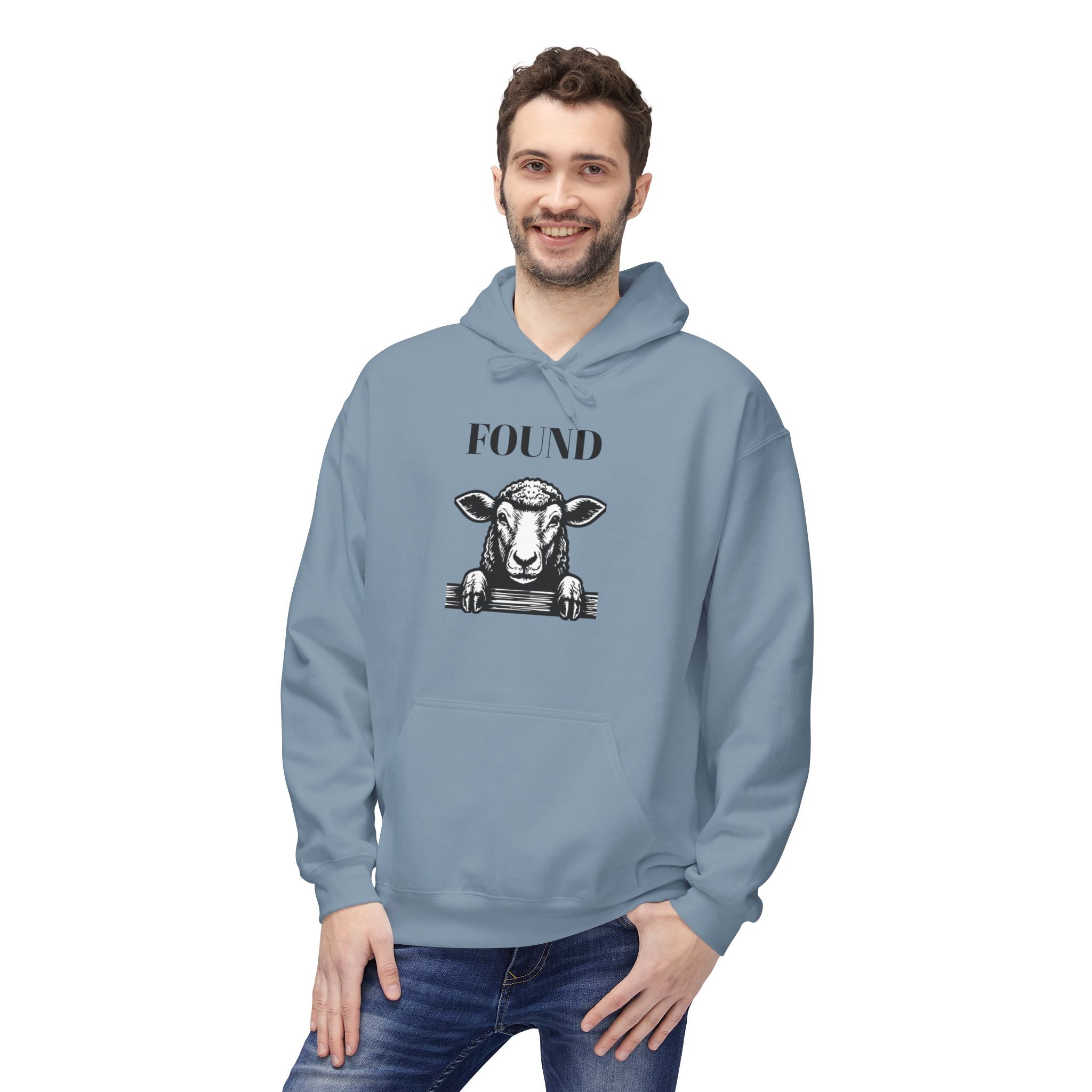 Sheep Graphic Hoodie – "FOUND" Front & Luke 15:7 Back Religious Pullover