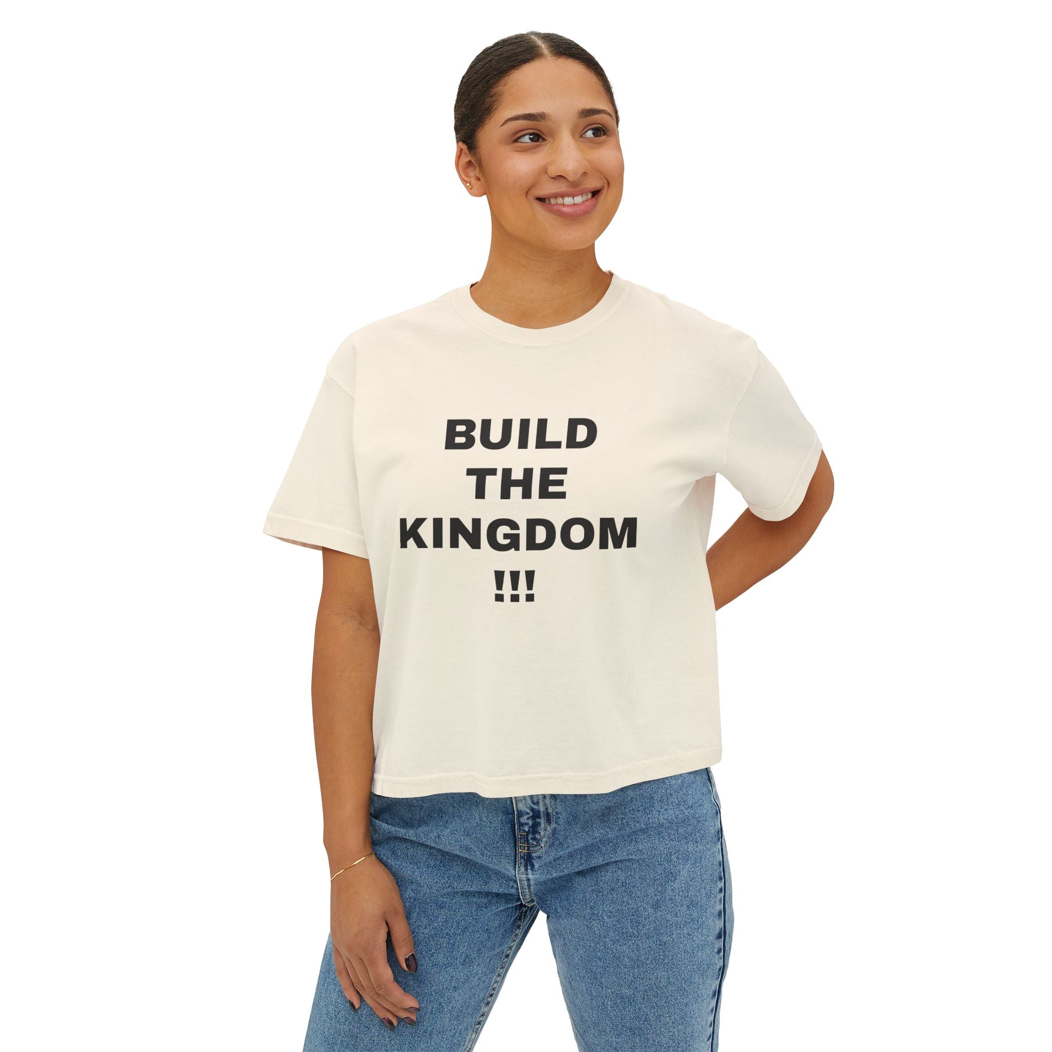 Christian Message Boxy Tee — "Build the Kingdom / Spread the Gospel"
