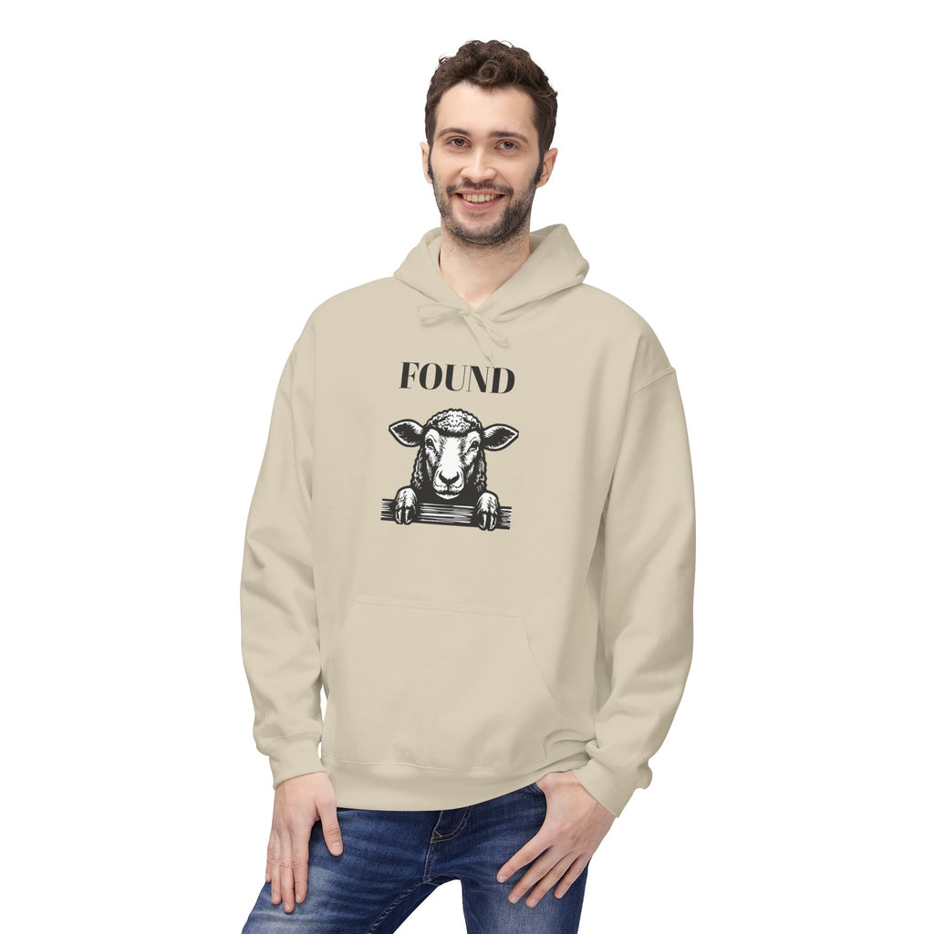 Sheep Graphic Hoodie – "FOUND" Front & Luke 15:7 Back Religious Pullover