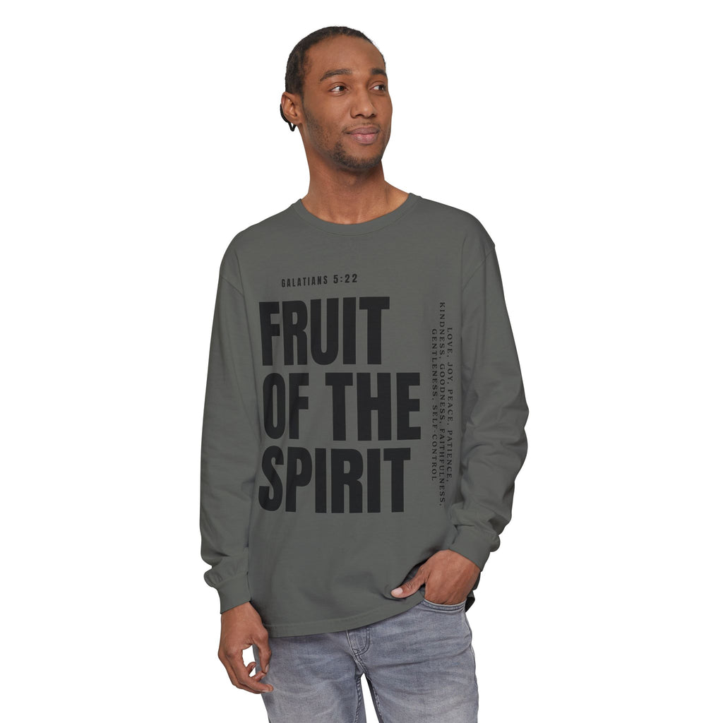 Fruit of the Spirit Long Sleeve Tee — Galatians 5:22 Christian Graphic Shirt (Be Fruitful)
