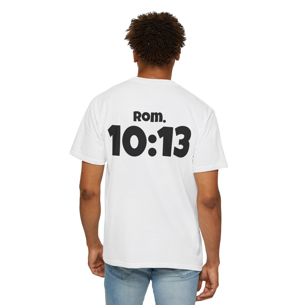 Christian T-Shirt — "Paid For" Cross Design with Rom. 10:13 Back