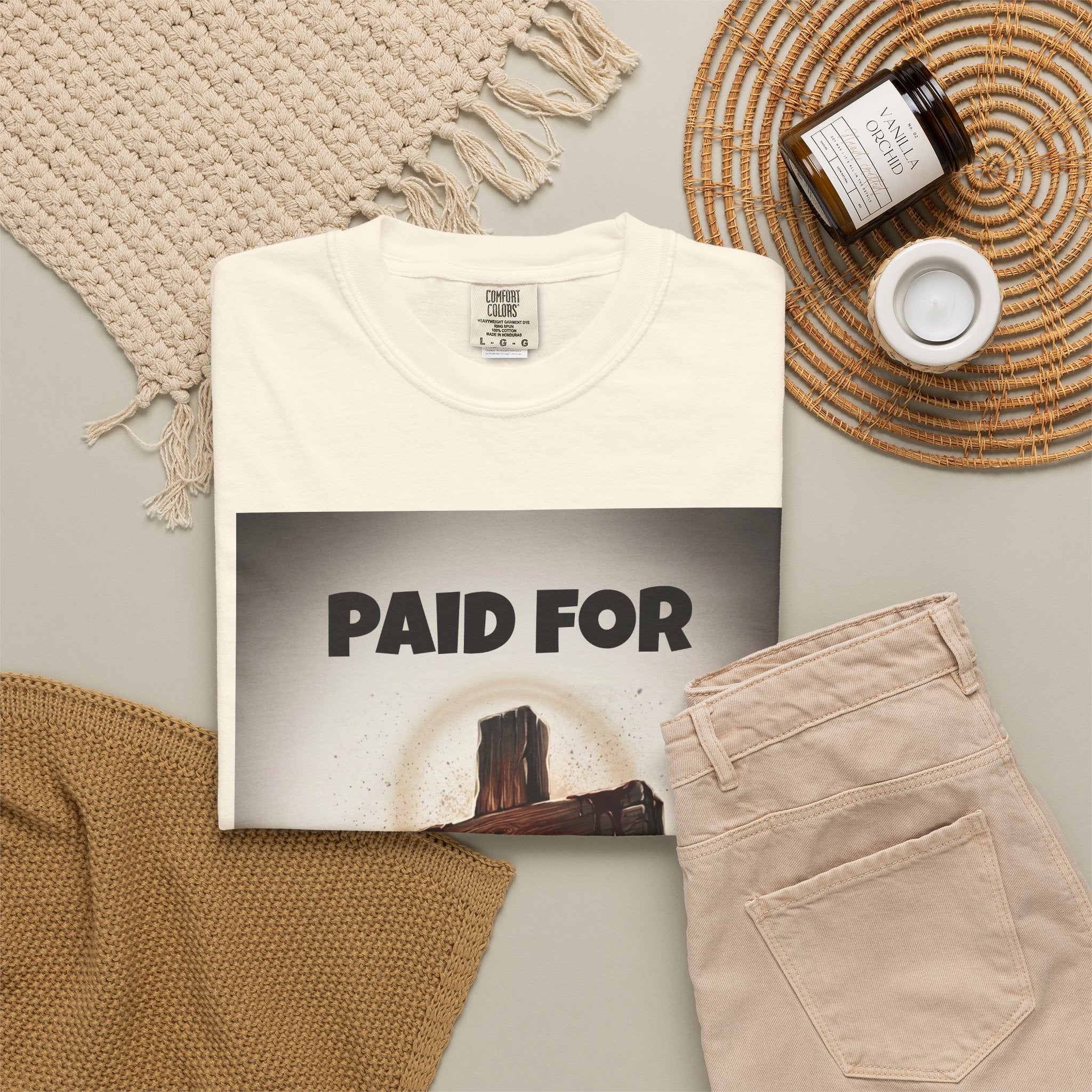 Christian T-Shirt — "Paid For" Cross Design with Rom. 10:13 Back