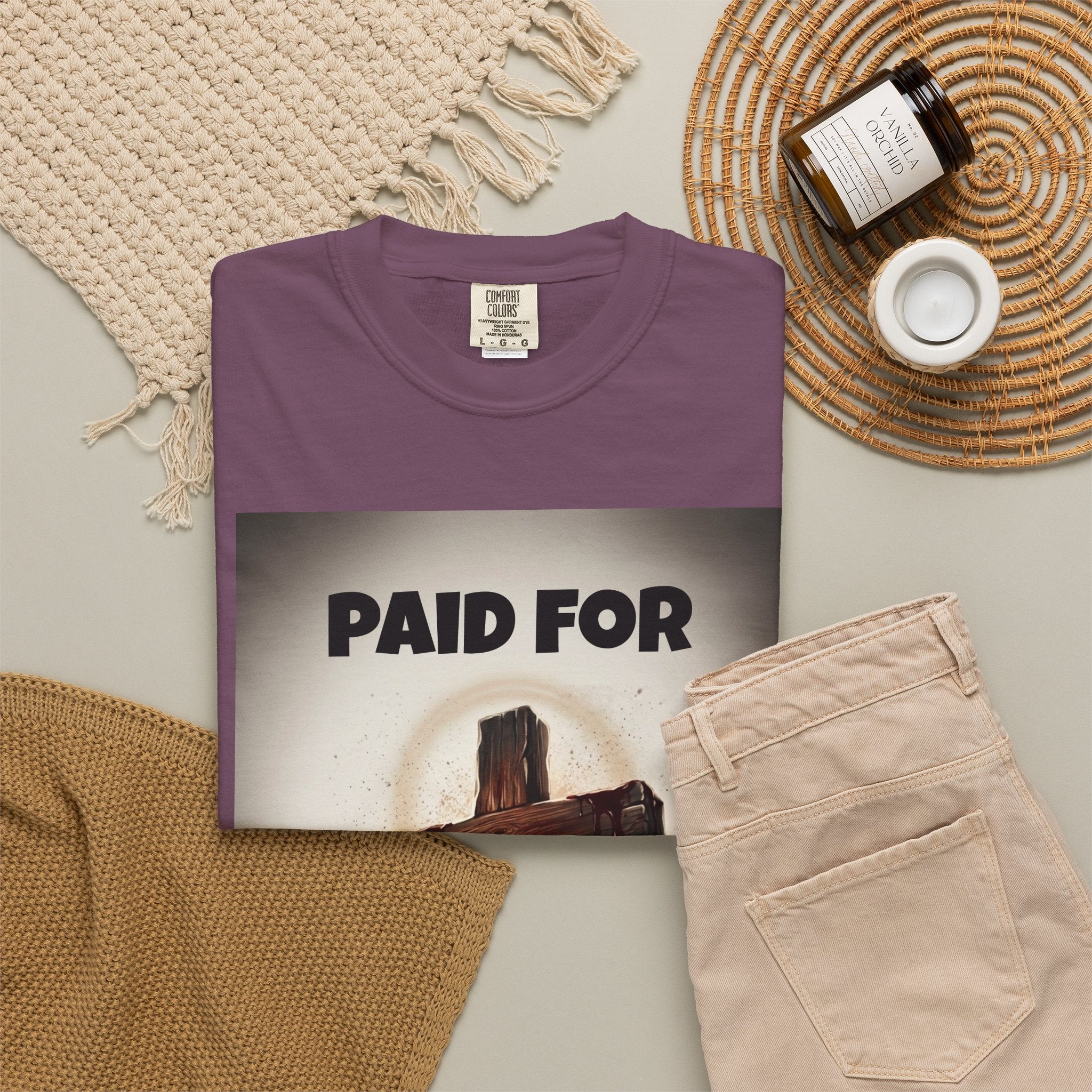 Christian T-Shirt — "Paid For" Cross Design with Rom. 10:13 Back
