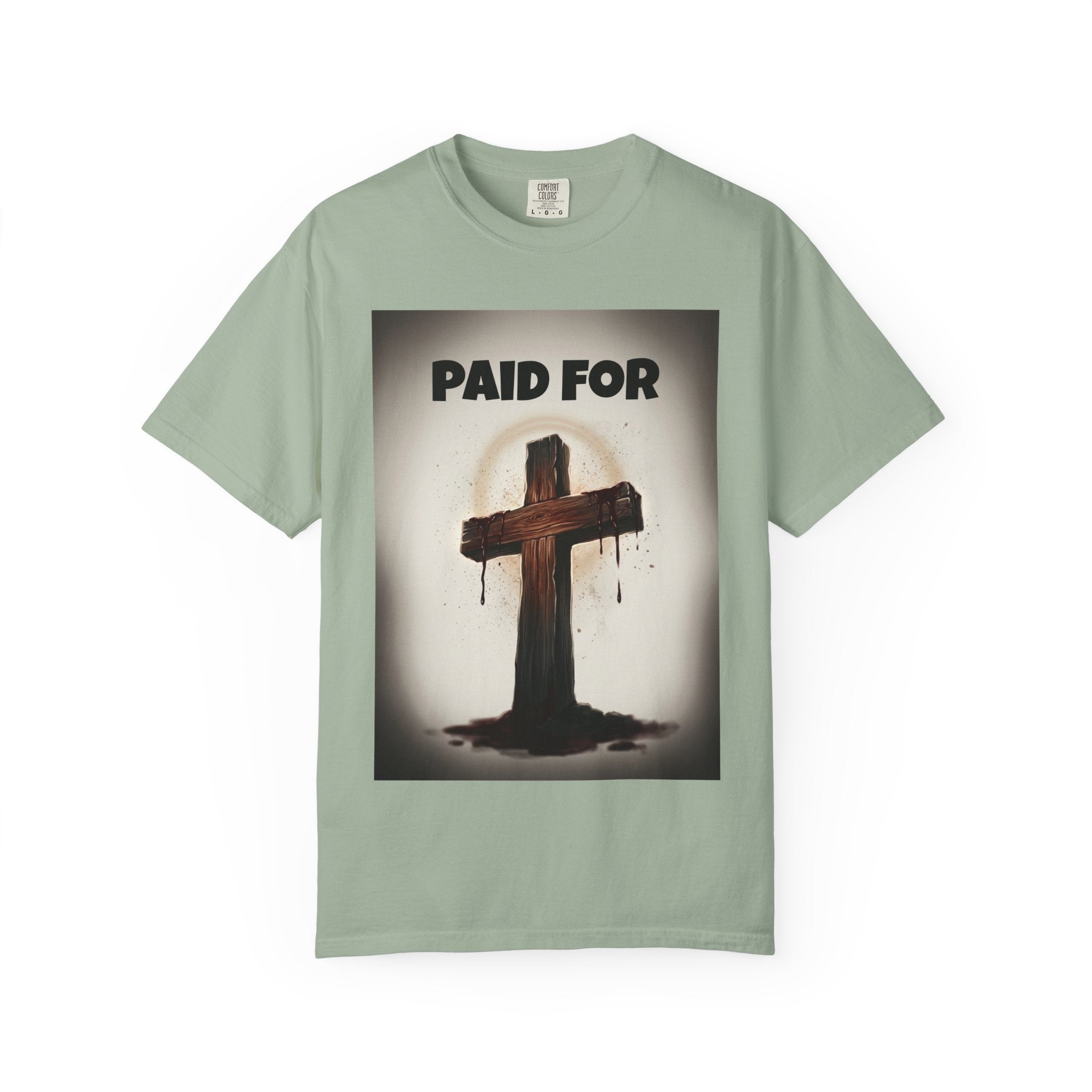 Christian T-Shirt — "Paid For" Cross Design with Rom. 10:13 Back