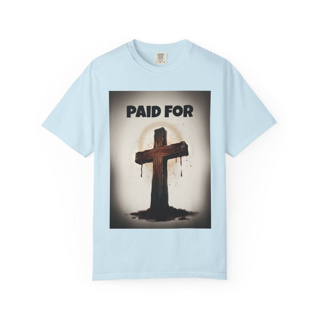 Christian T-Shirt — "Paid For" Cross Design with Rom. 10:13 Back