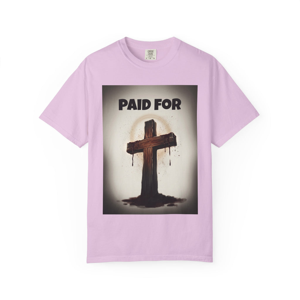 Christian T-Shirt — "Paid For" Cross Design with Rom. 10:13 Back