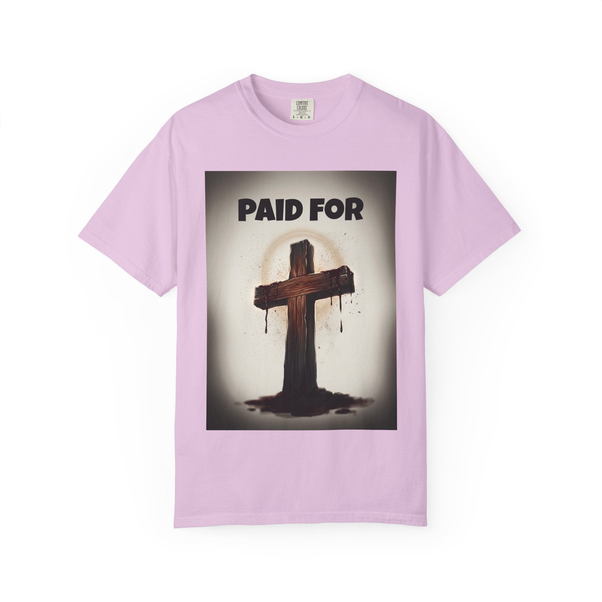 Christian T-Shirt — "Paid For" Cross Design with Rom. 10:13 Back