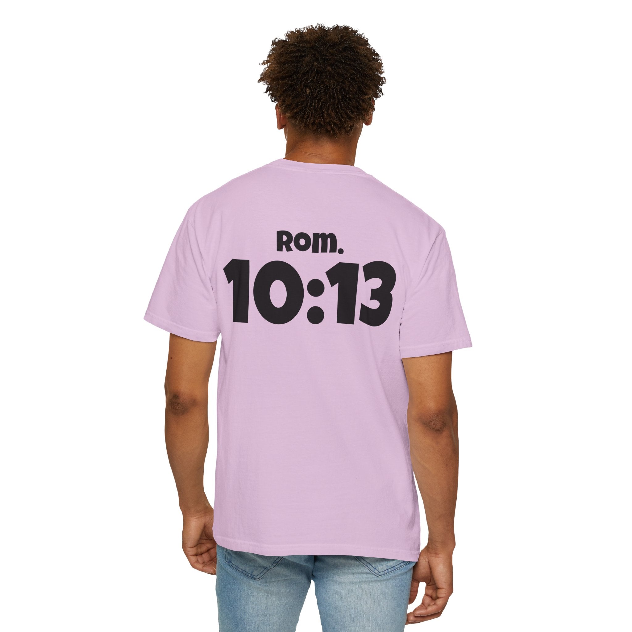 Christian T-Shirt — "Paid For" Cross Design with Rom. 10:13 Back