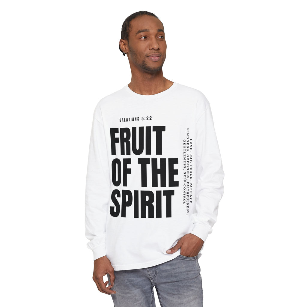 Fruit of the Spirit Long Sleeve Tee — Galatians 5:22 Christian Graphic Shirt (Be Fruitful)