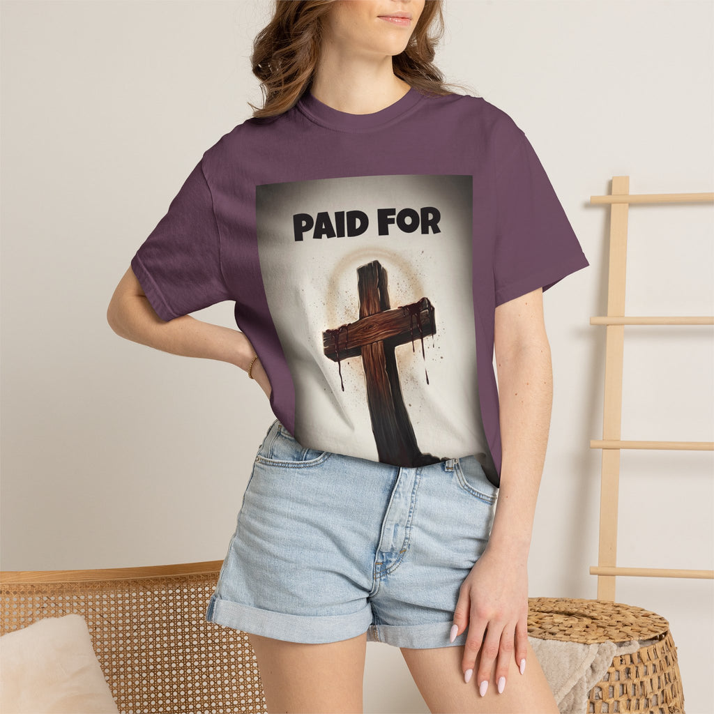 Christian T-Shirt — "Paid For" Cross Design with Rom. 10:13 Back