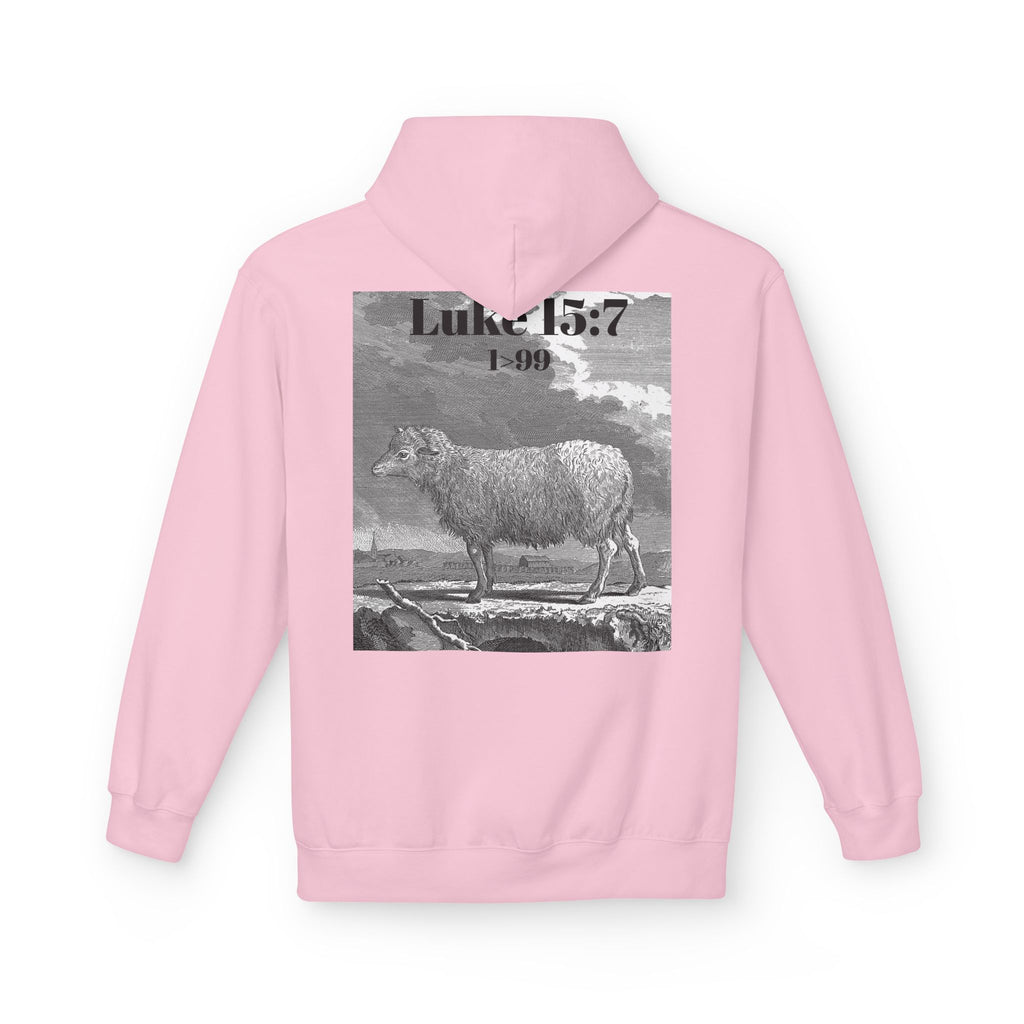 Sheep Graphic Hoodie – "FOUND" Front & Luke 15:7 Back Religious Pullover