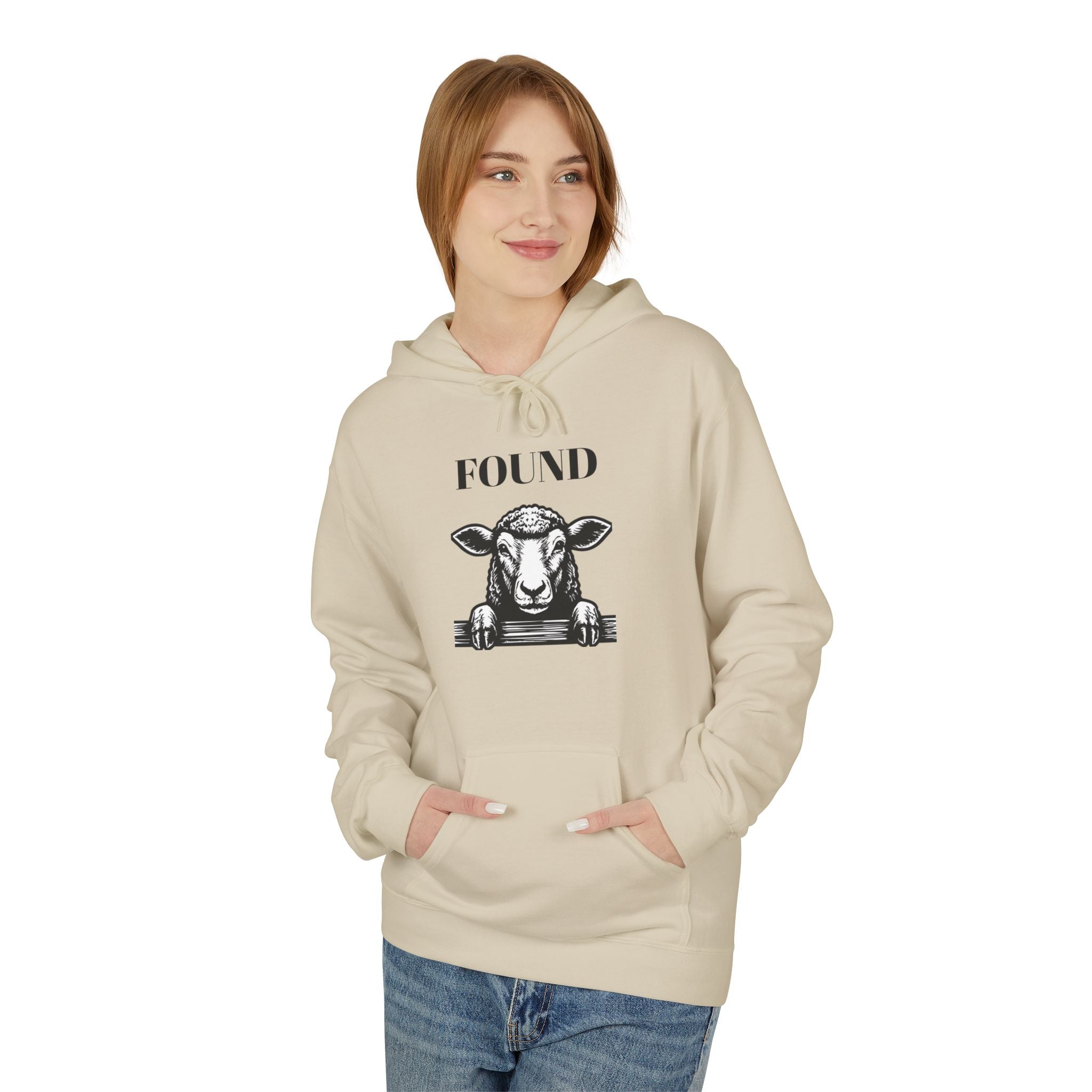 Sheep Graphic Hoodie – "FOUND" Front & Luke 15:7 Back Religious Pullover