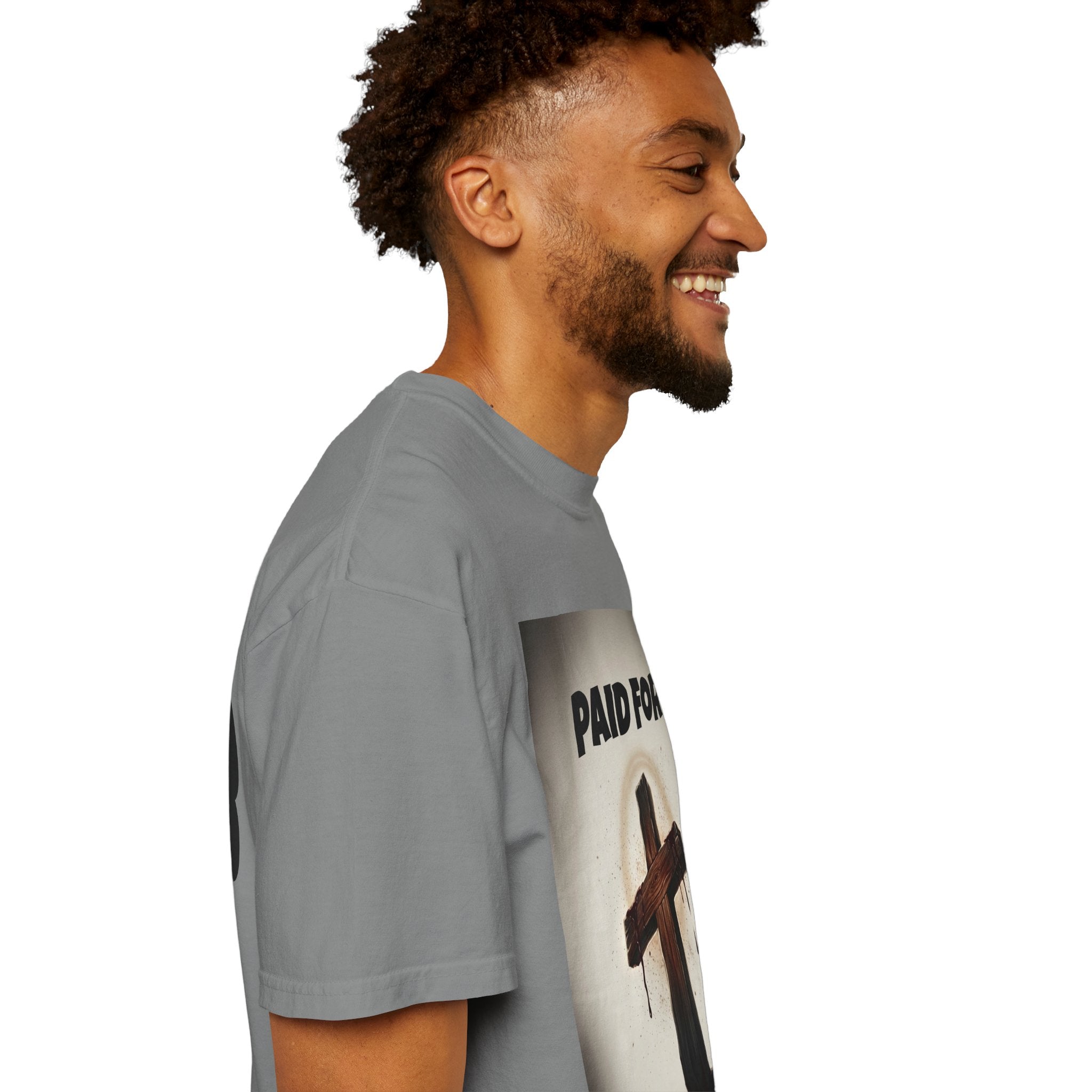 Christian T-Shirt — "Paid For" Cross Design with Rom. 10:13 Back