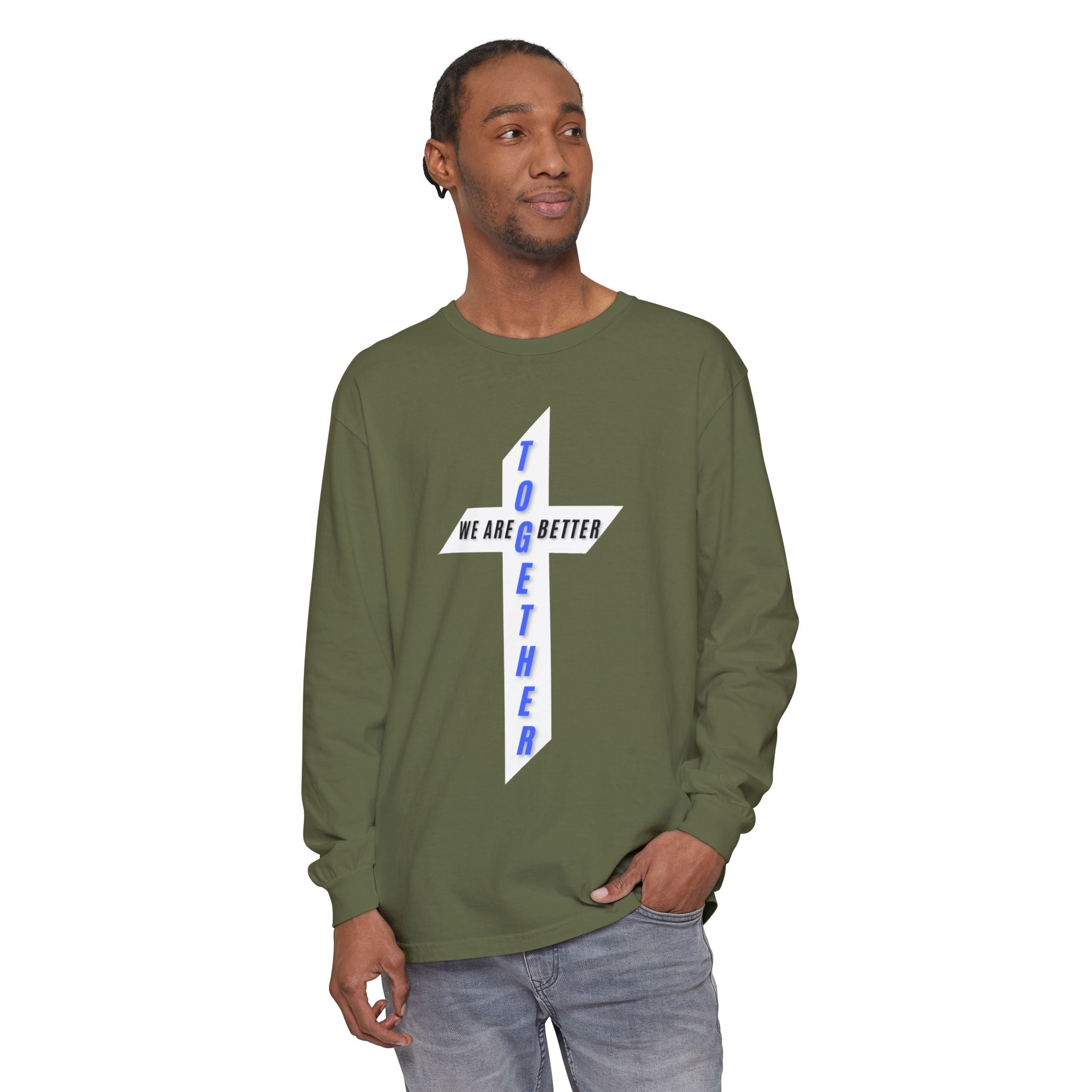 Together Cross Long Sleeve Tee — "We Are Better Together" Christian Graphic Shirt