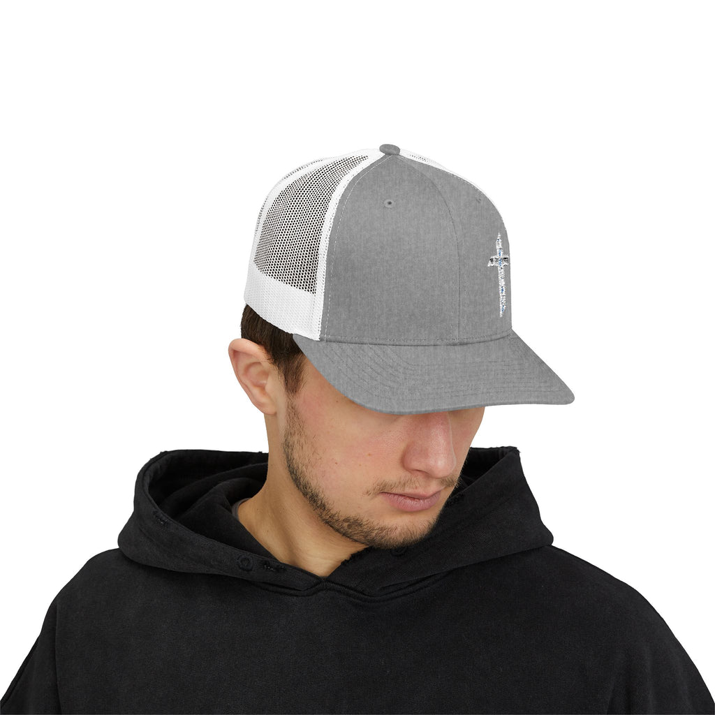 Embroidered Crystal Cross Snapback Trucker Cap — Religious Faith Baseball Hat