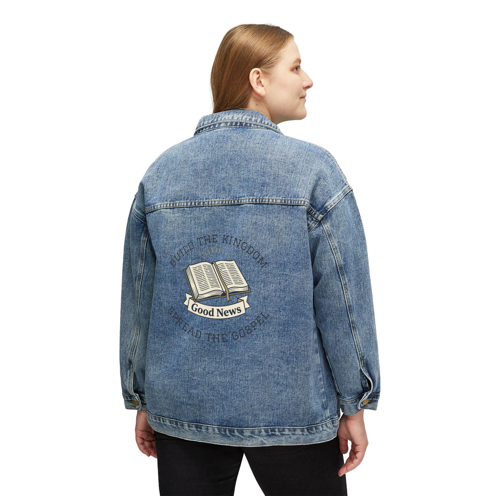 Good News Denim Jacket - Women's Embroidered Bible Graphic Jean Jacket
