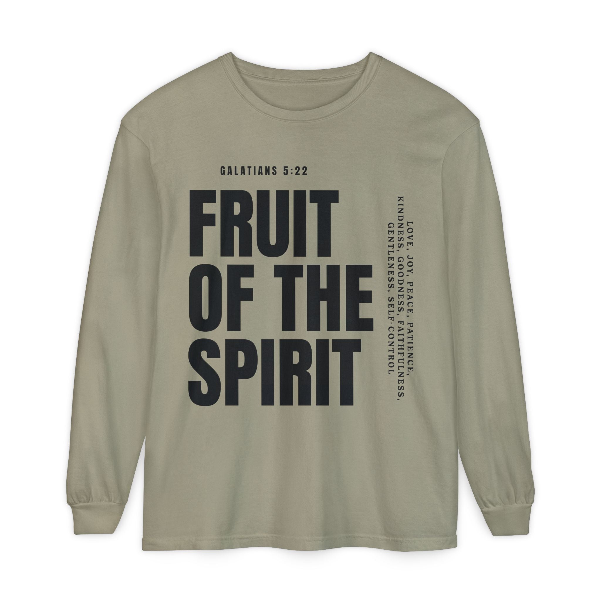Fruit of the Spirit Long Sleeve Tee — Galatians 5:22 Christian Graphic Shirt (Be Fruitful)