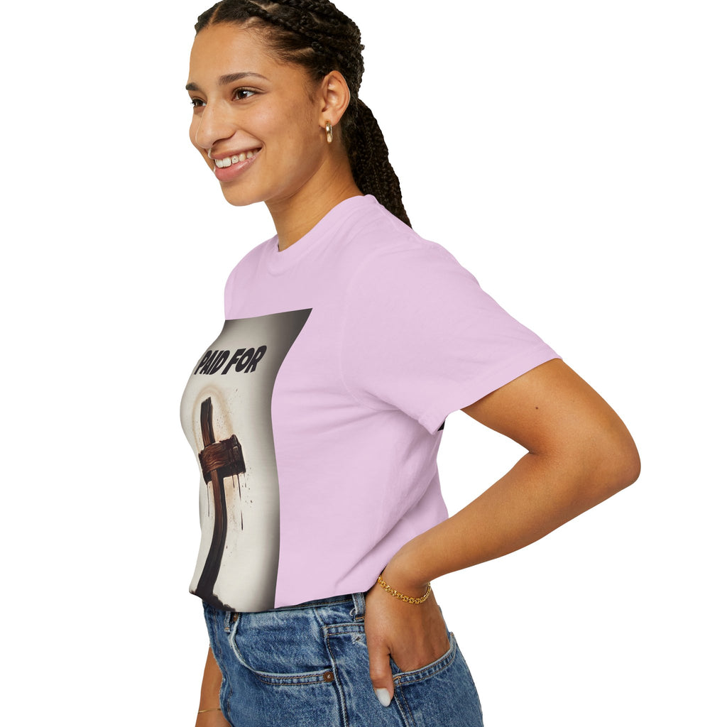 Christian T-Shirt — "Paid For" Cross Design with Rom. 10:13 Back