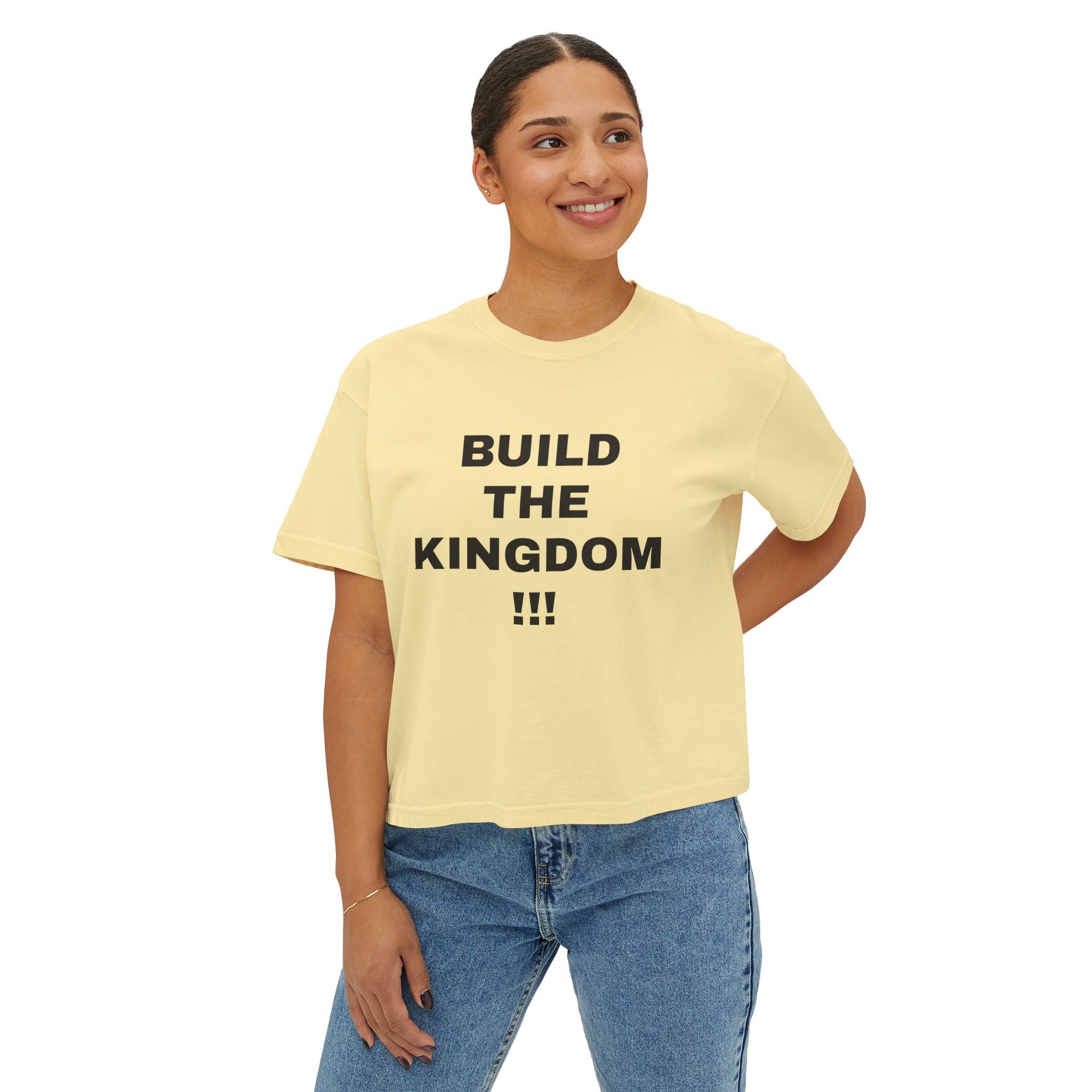 Christian Message Boxy Tee — "Build the Kingdom / Spread the Gospel"