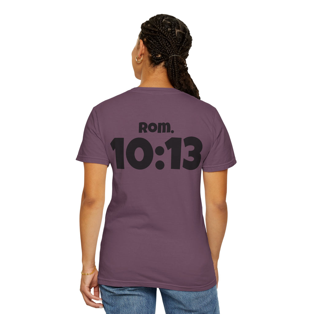 Christian T-Shirt — "Paid For" Cross Design with Rom. 10:13 Back