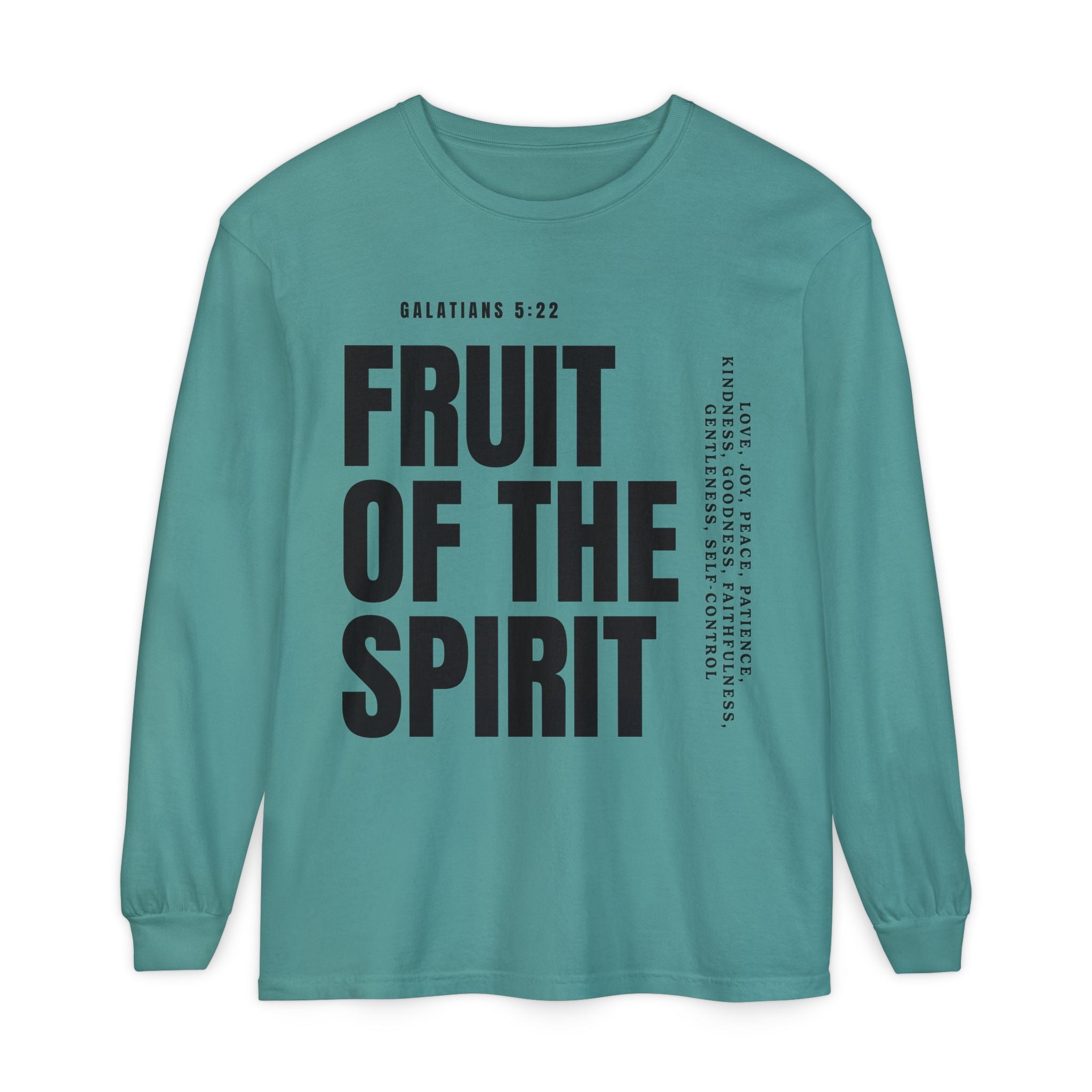 Fruit of the Spirit Long Sleeve Tee — Galatians 5:22 Christian Graphic Shirt (Be Fruitful)