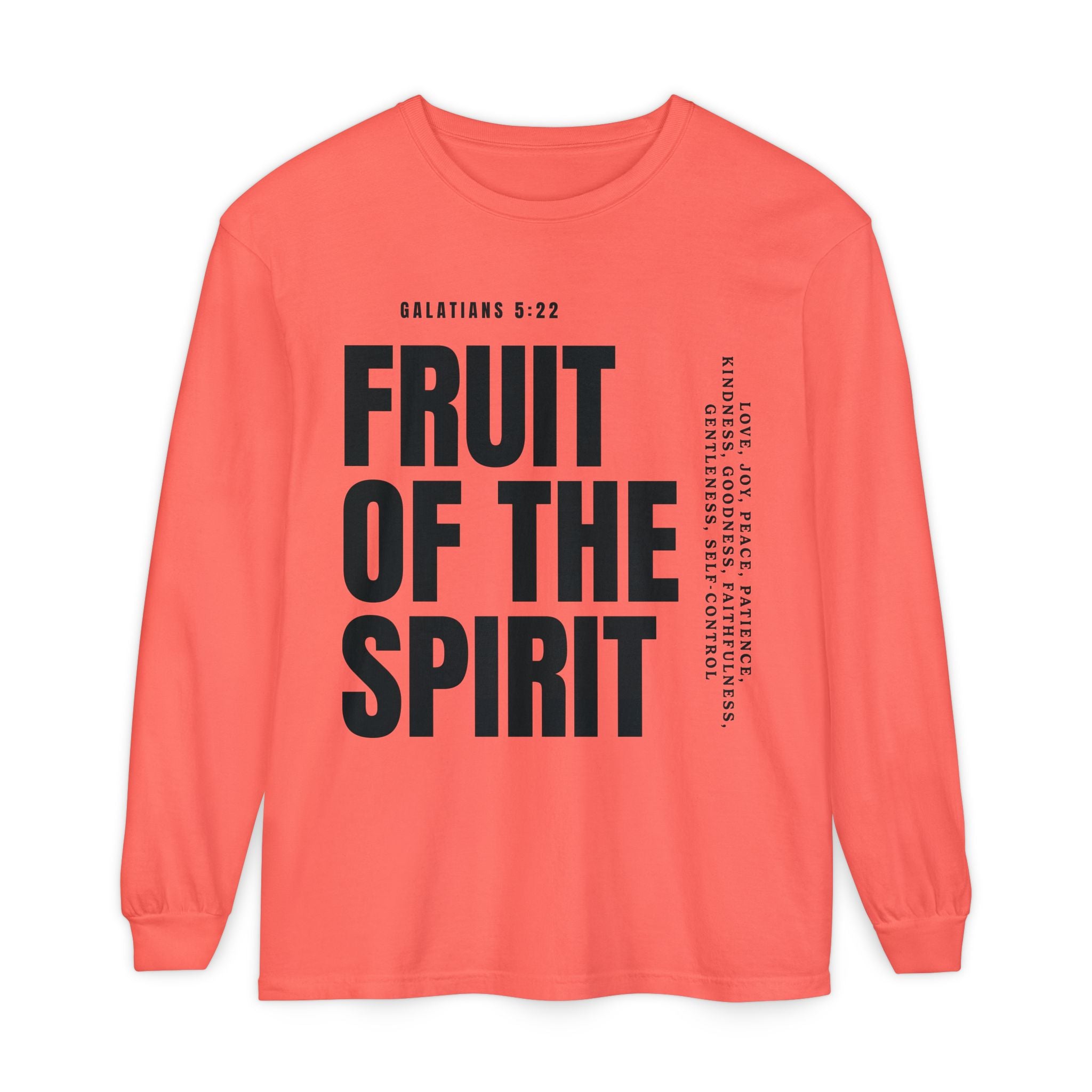 Fruit of the Spirit Long Sleeve Tee — Galatians 5:22 Christian Graphic Shirt (Be Fruitful)