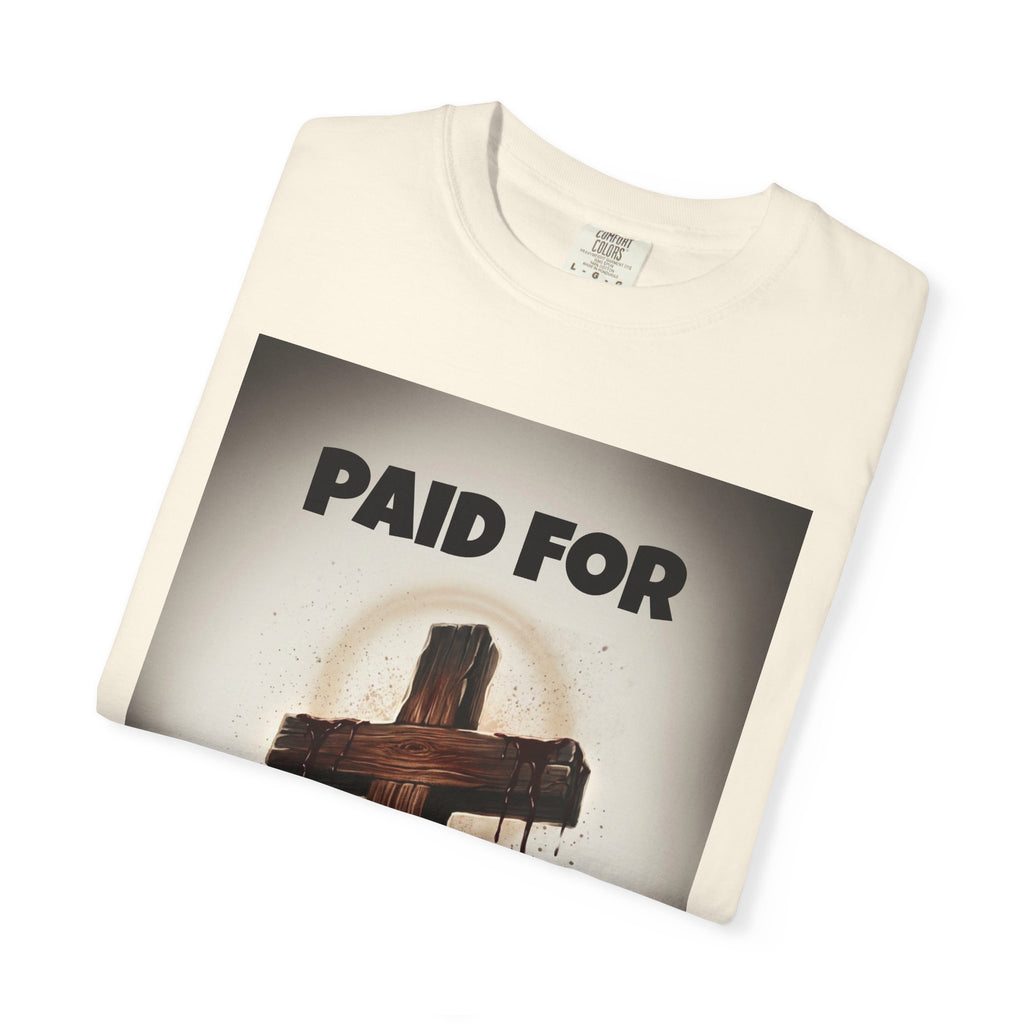 Christian T-Shirt — "Paid For" Cross Design with Rom. 10:13 Back