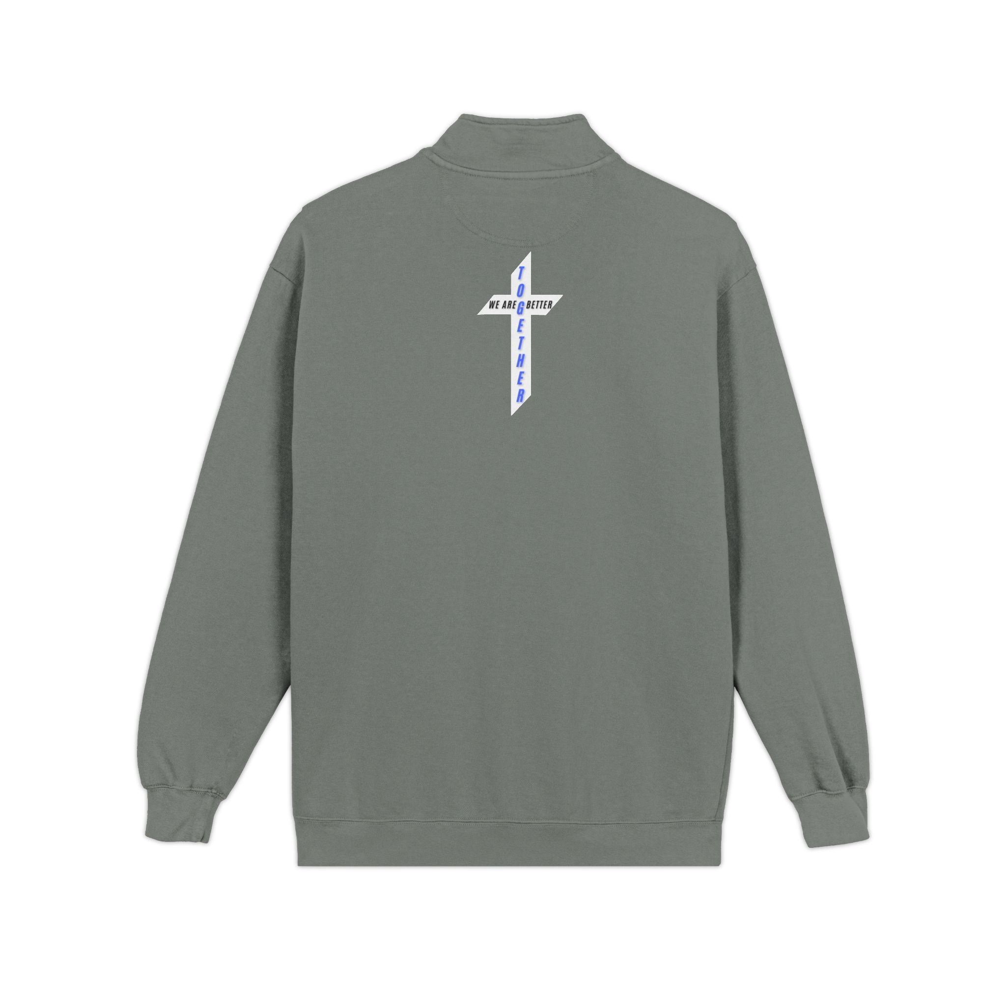 Quarter-Zip Sweatshirt — Small Chest Badge & Back Cross Graphic (Faith-Inspired)