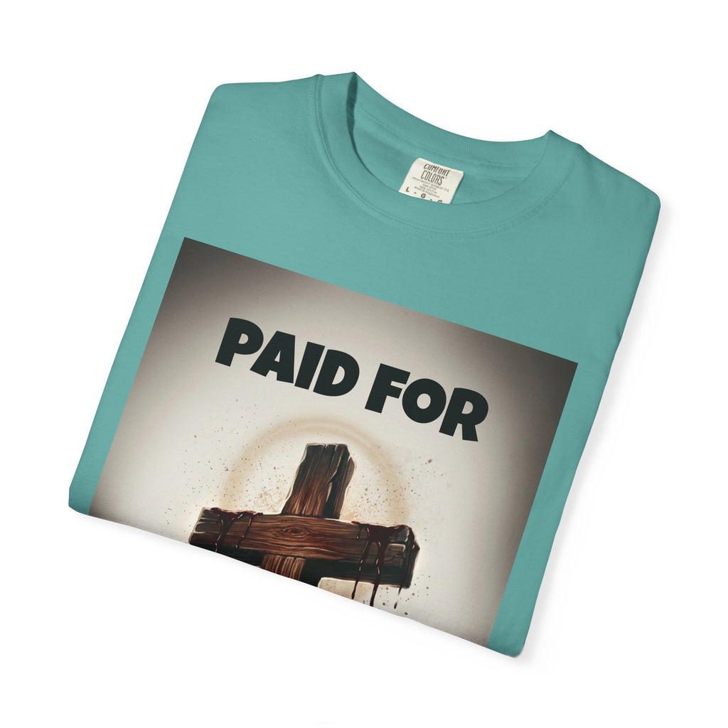 Christian T-Shirt — "Paid For" Cross Design with Rom. 10:13 Back