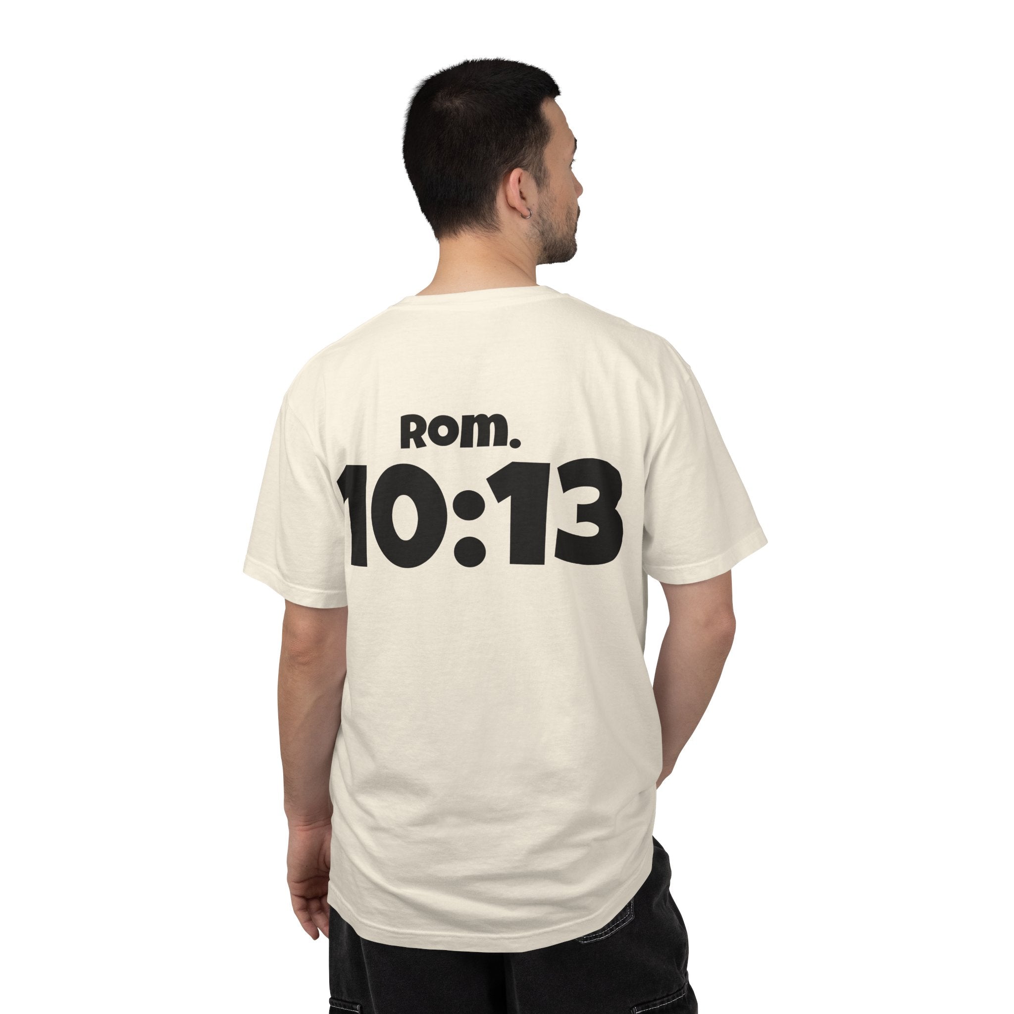 Christian T-Shirt — "Paid For" Cross Design with Rom. 10:13 Back