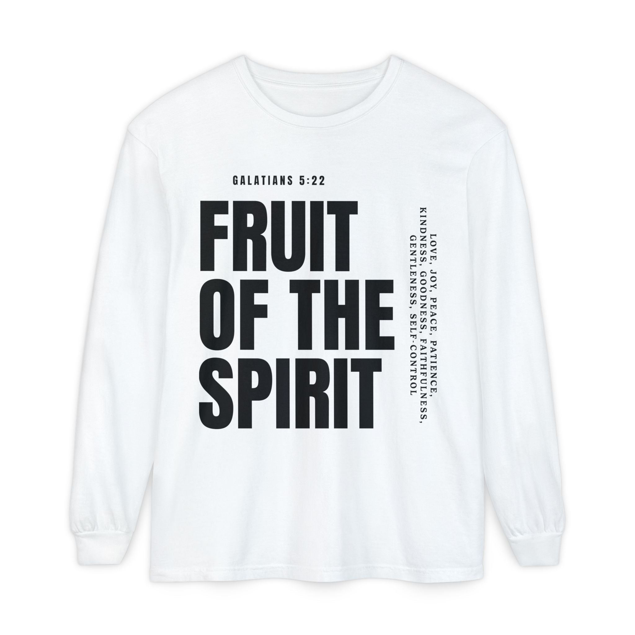 Fruit of the Spirit Long Sleeve Tee — Galatians 5:22 Christian Graphic Shirt (Be Fruitful)