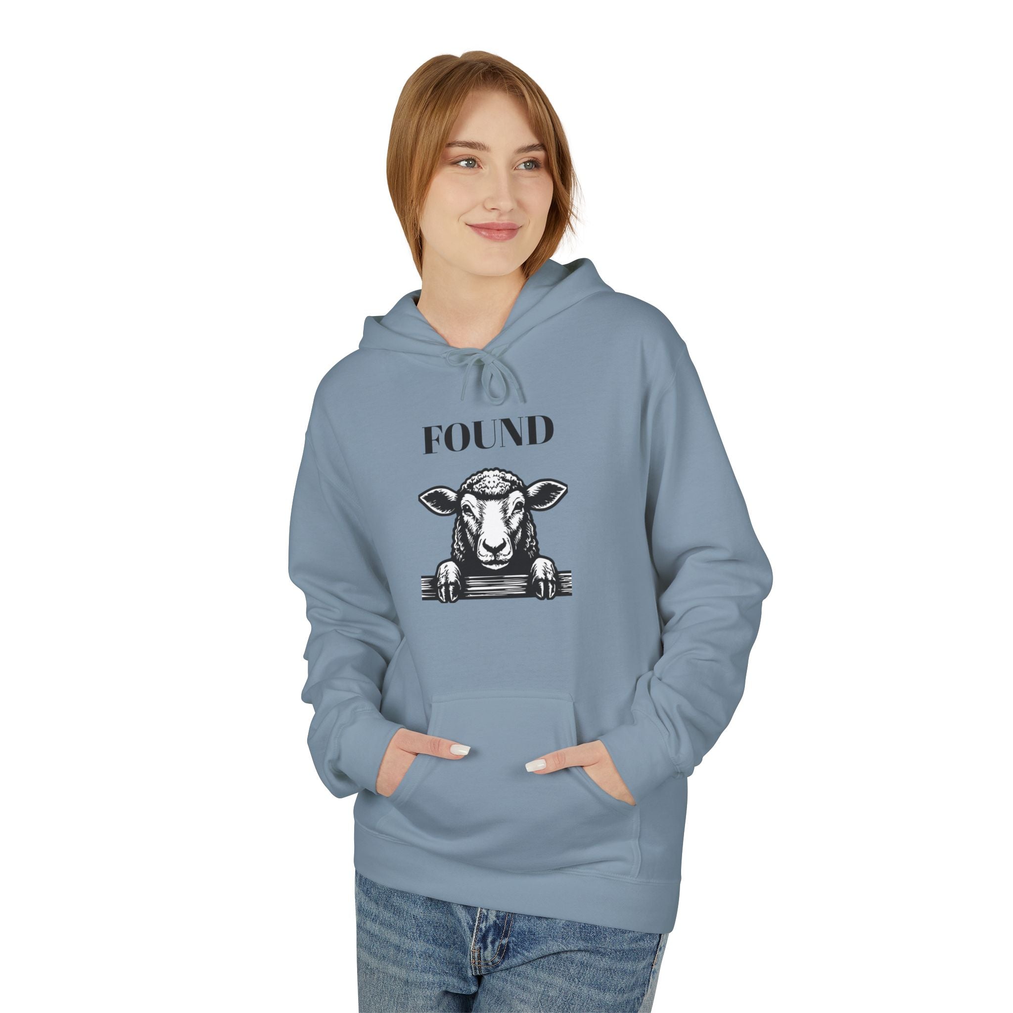 Sheep Graphic Hoodie – "FOUND" Front & Luke 15:7 Back Religious Pullover