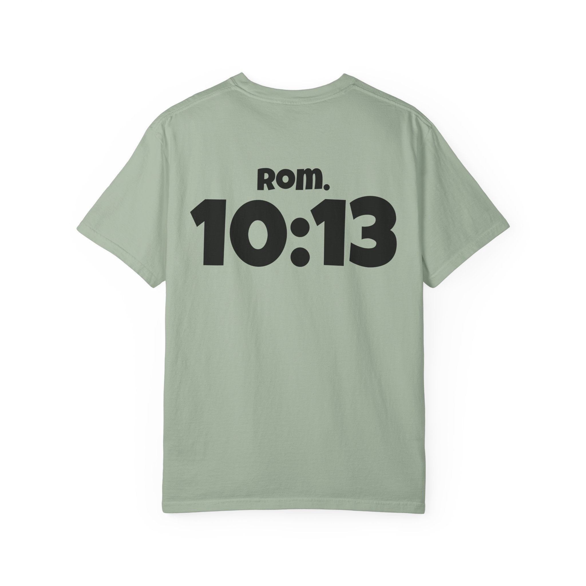 Christian T-Shirt — "Paid For" Cross Design with Rom. 10:13 Back