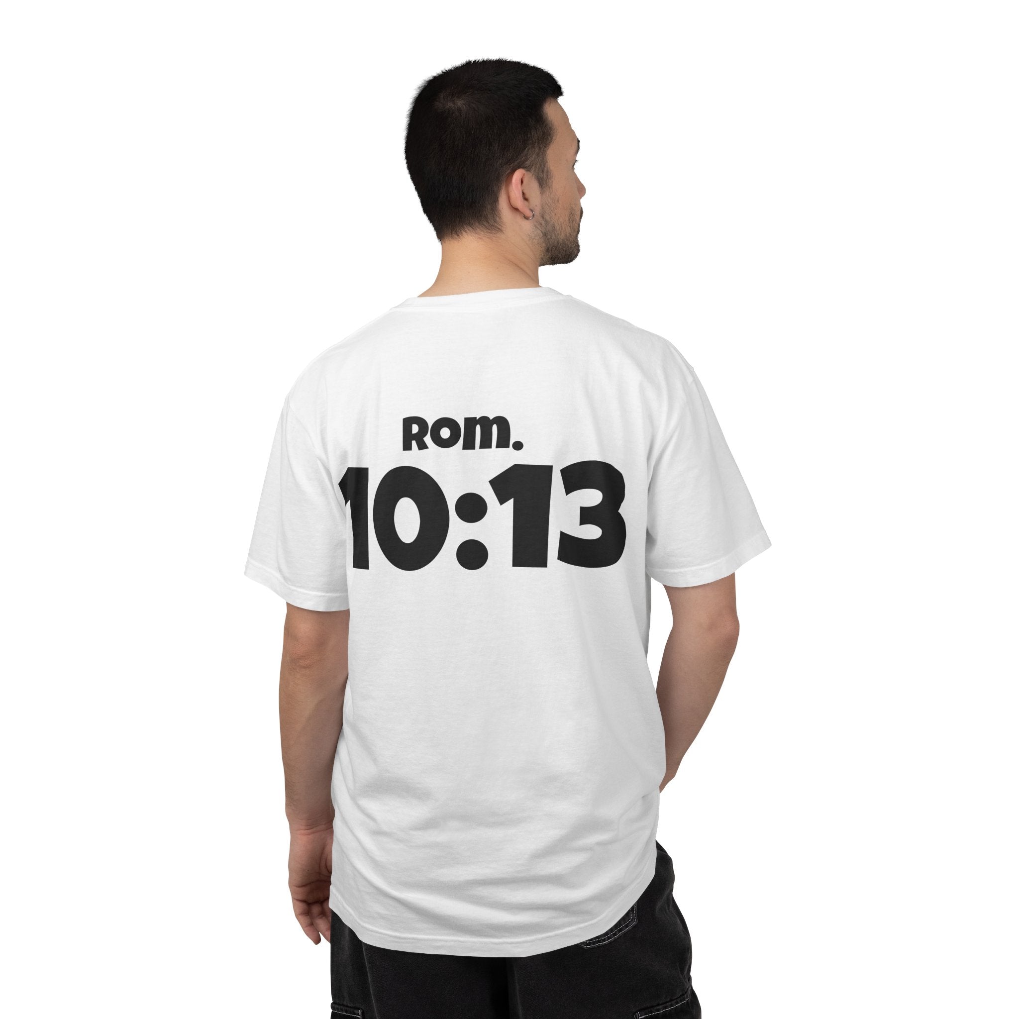 Christian T-Shirt — "Paid For" Cross Design with Rom. 10:13 Back