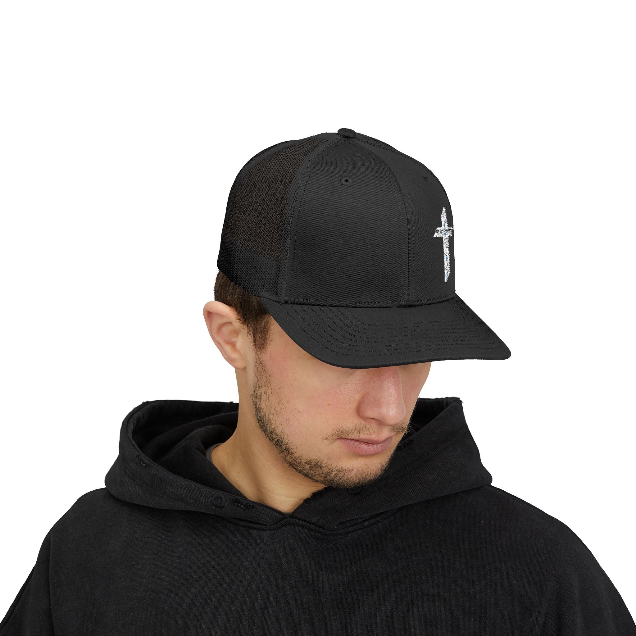 Embroidered Crystal Cross Snapback Trucker Cap — Religious Faith Baseball Hat