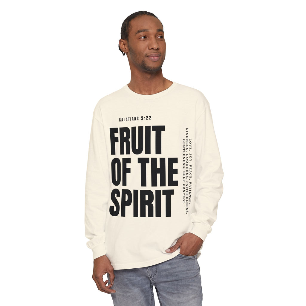 Fruit of the Spirit Long Sleeve Tee — Galatians 5:22 Christian Graphic Shirt (Be Fruitful)