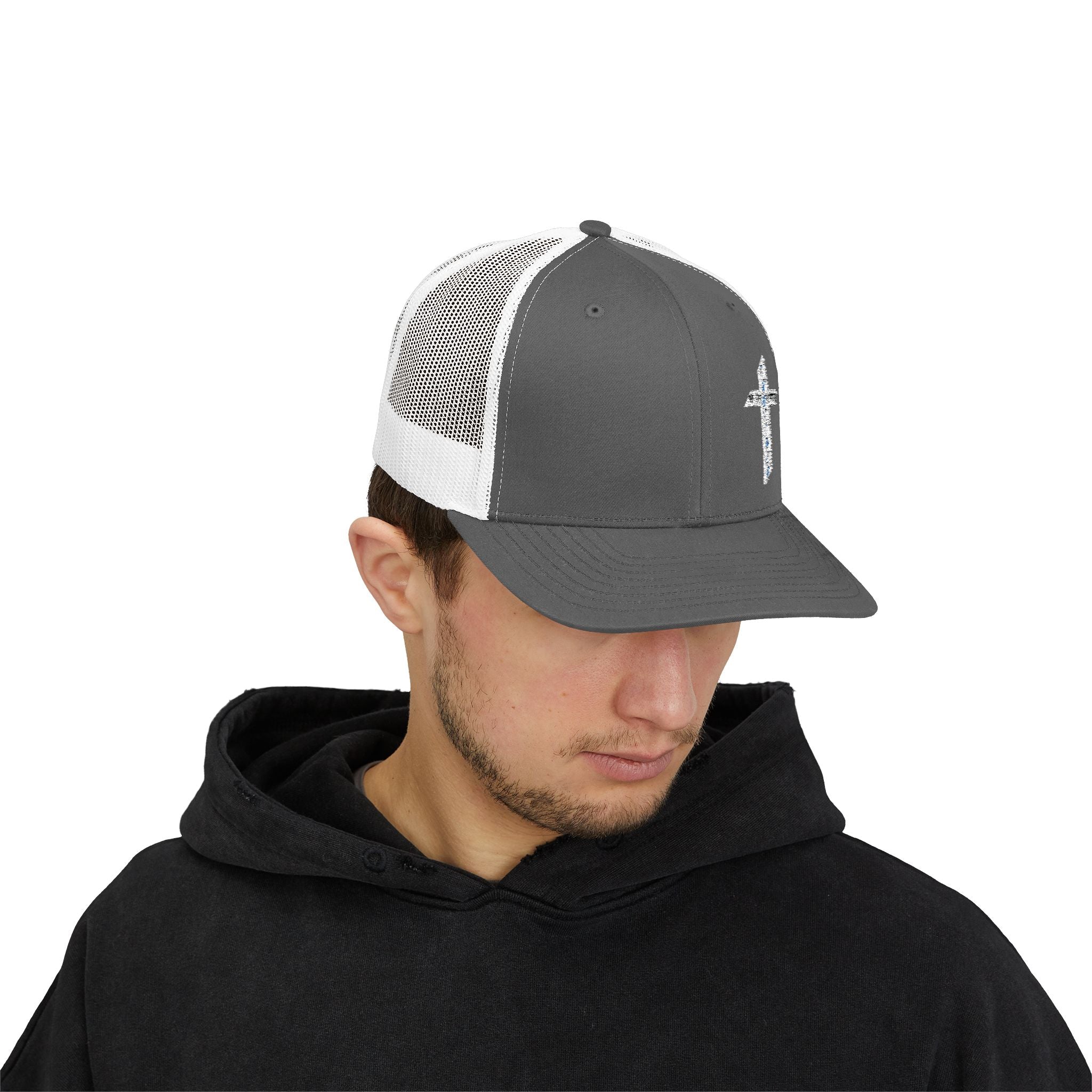 Embroidered Crystal Cross Snapback Trucker Cap — Religious Faith Baseball Hat