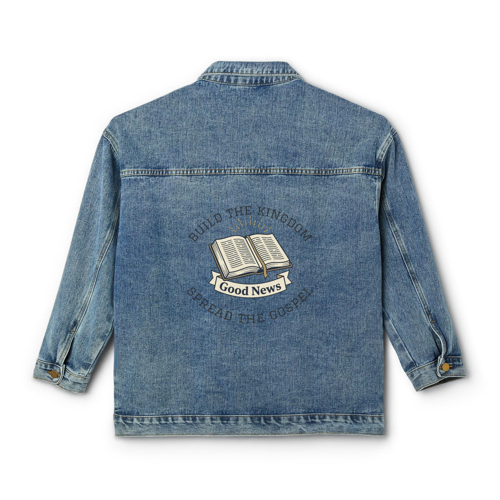 Good News Denim Jacket - Women's Embroidered Bible Graphic Jean Jacket