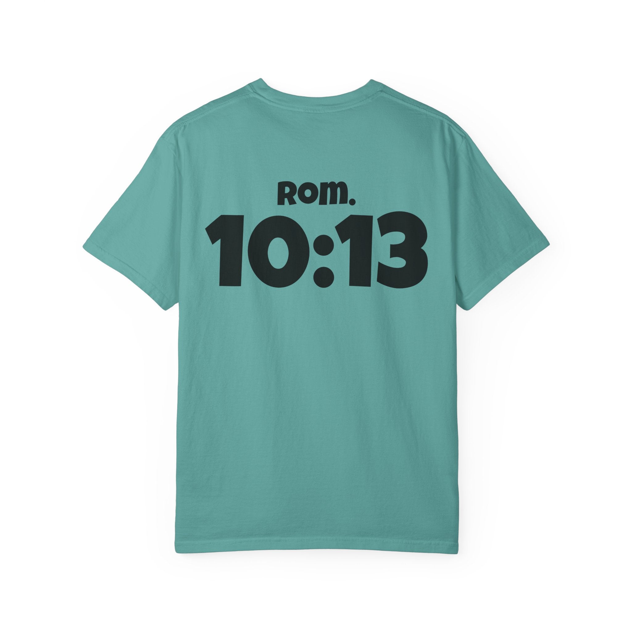 Christian T-Shirt — "Paid For" Cross Design with Rom. 10:13 Back