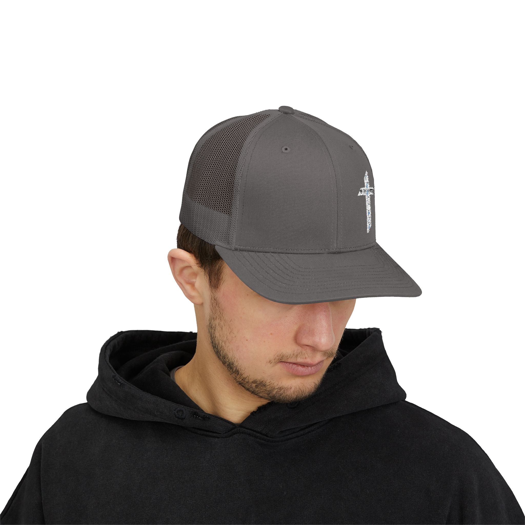 Embroidered Crystal Cross Snapback Trucker Cap — Religious Faith Baseball Hat
