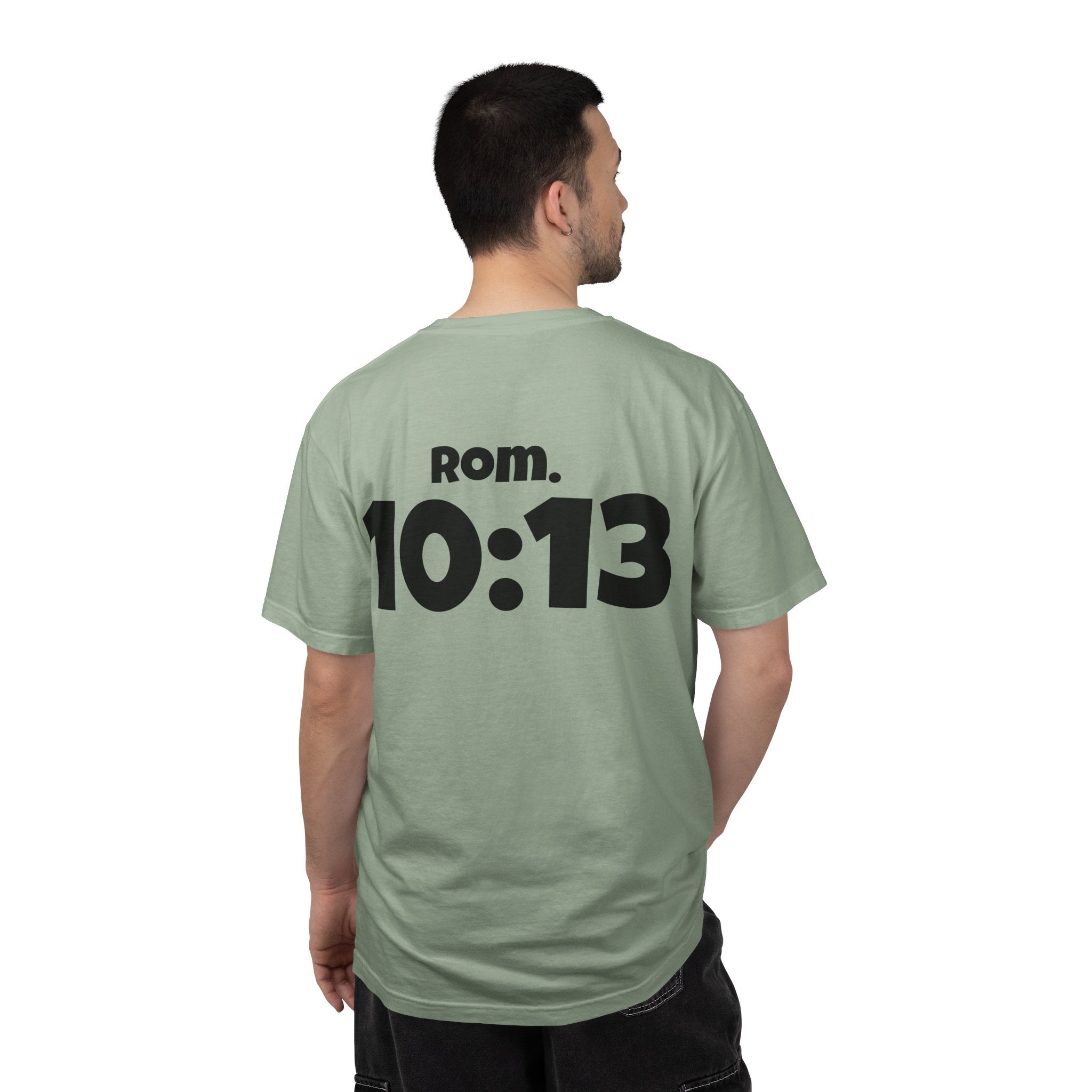 Christian T-Shirt — "Paid For" Cross Design with Rom. 10:13 Back