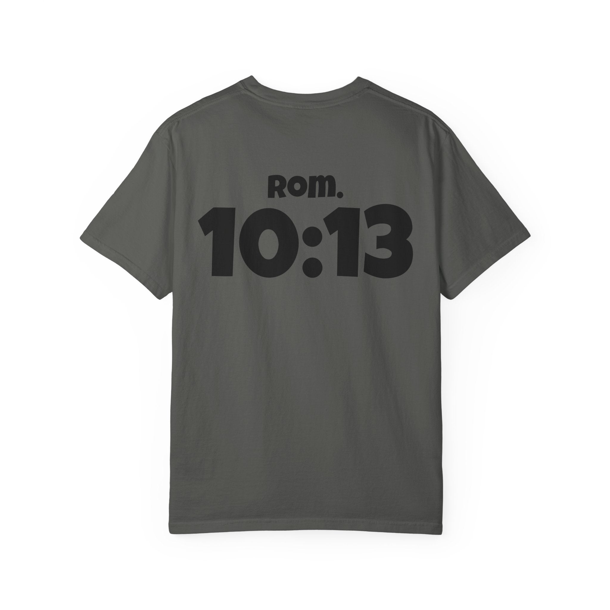 Christian T-Shirt — "Paid For" Cross Design with Rom. 10:13 Back