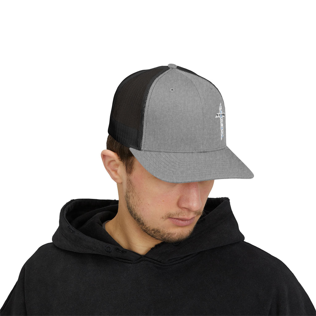 Embroidered Crystal Cross Snapback Trucker Cap — Religious Faith Baseball Hat