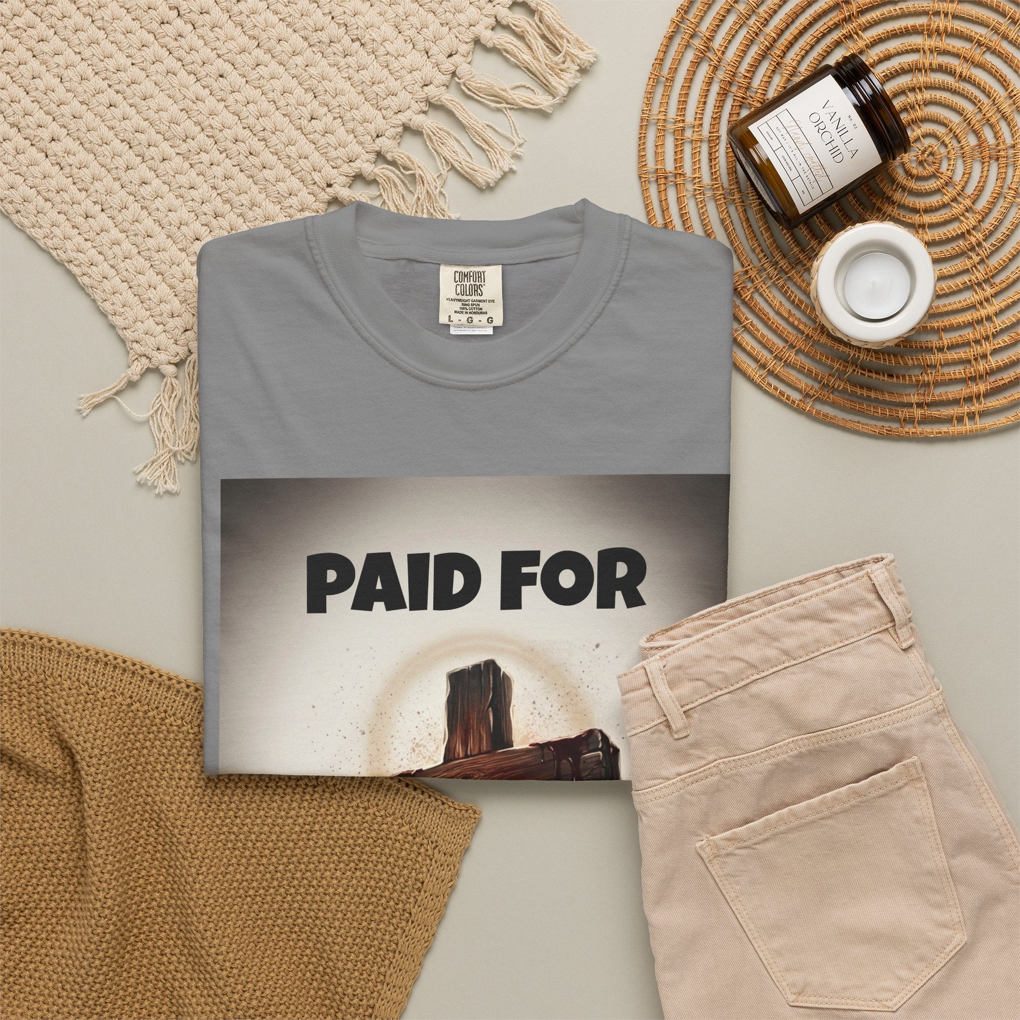 Christian T-Shirt — "Paid For" Cross Design with Rom. 10:13 Back
