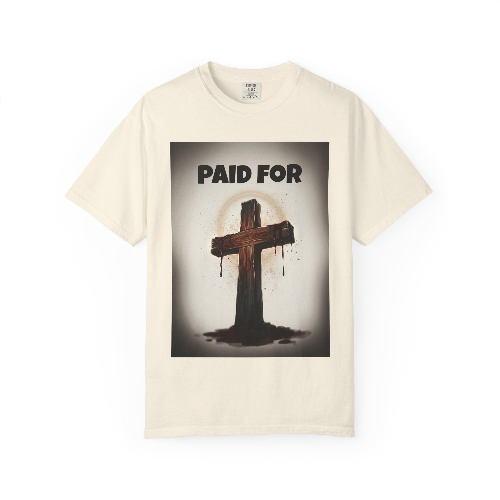 Christian T-Shirt — "Paid For" Cross Design with Rom. 10:13 Back